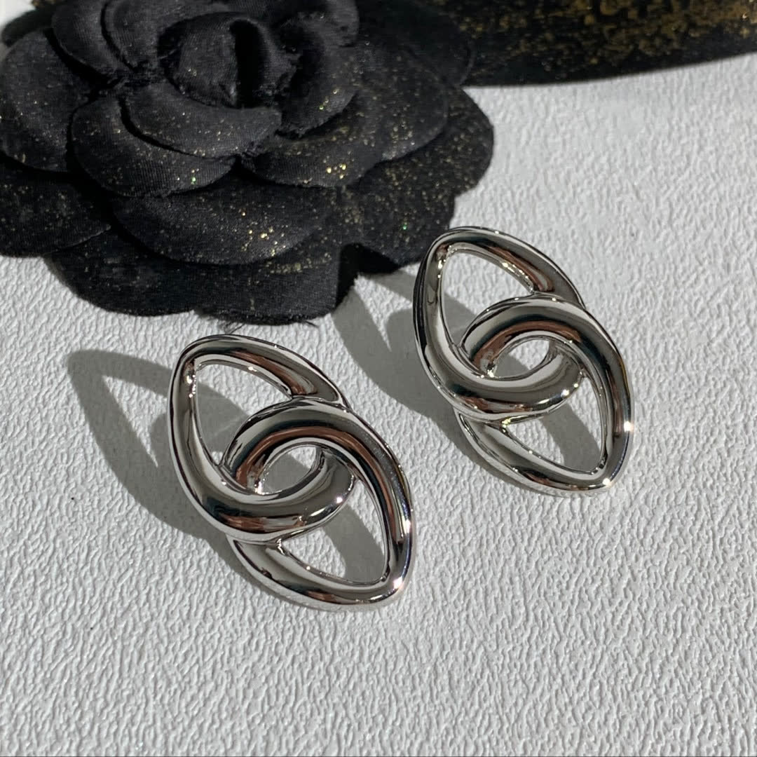 Chanel Silver Interlocking Heart Earrings
