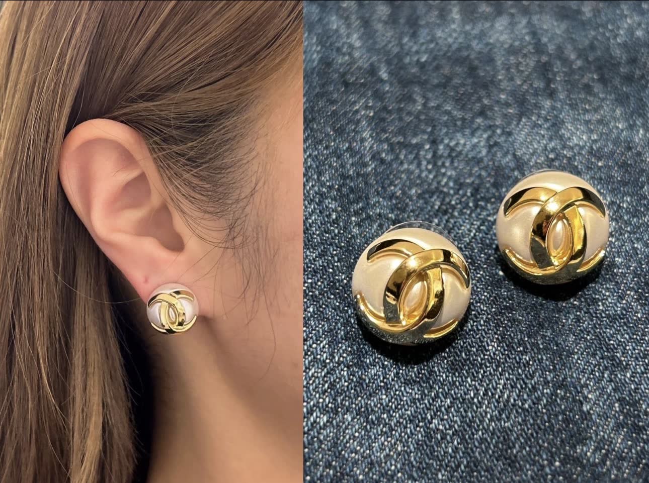 Chanel CC Logo Pearl Stud Earrings Chanel CC Logo Pearl Stud Earrings