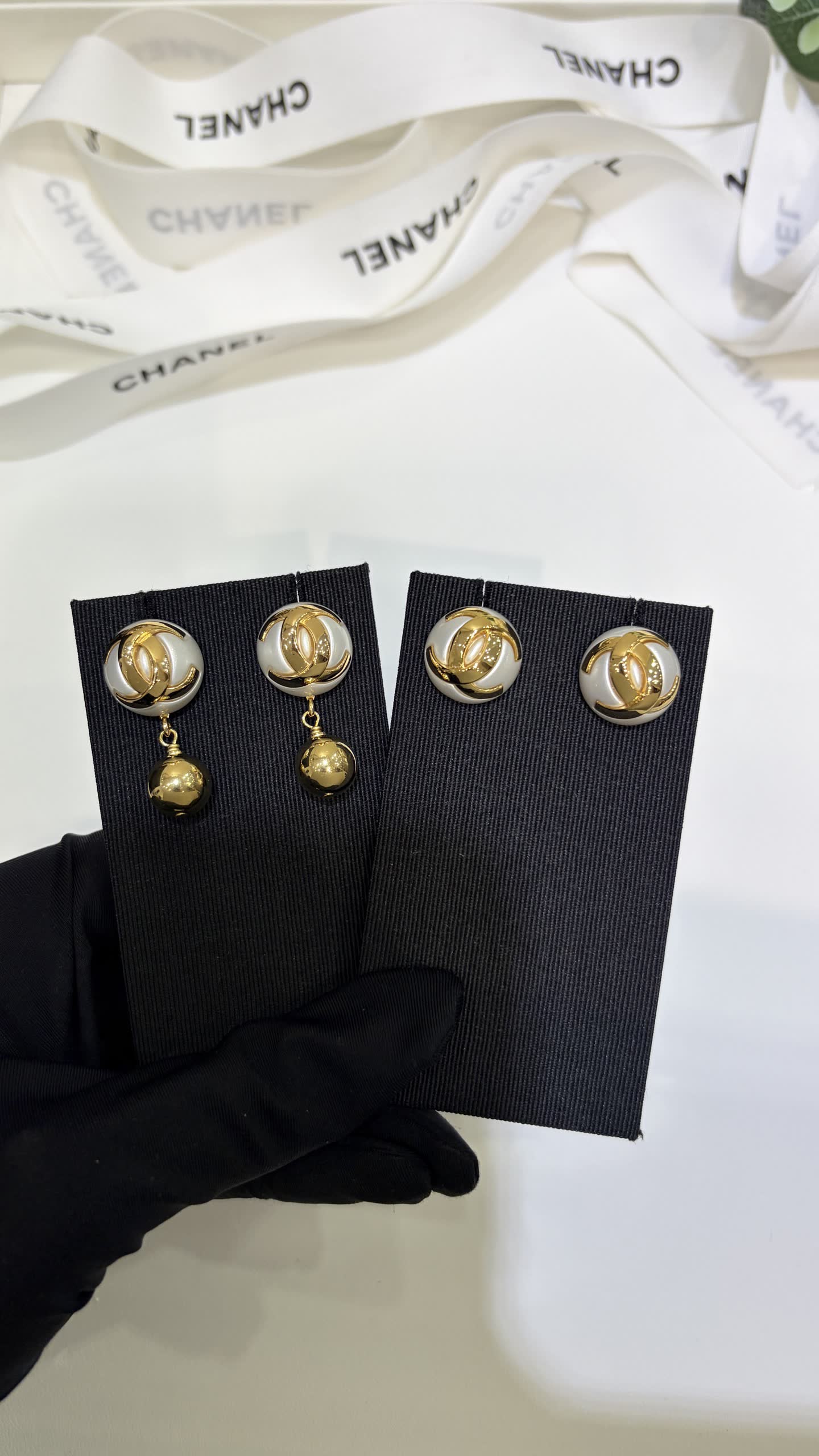 Chanel CC Logo Pearl Stud Earrings