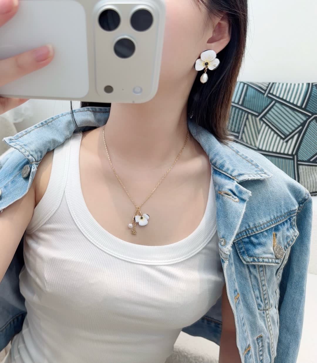 Chanel White Flower Pearl Earrings Chanel White Flower Pearl Earrings