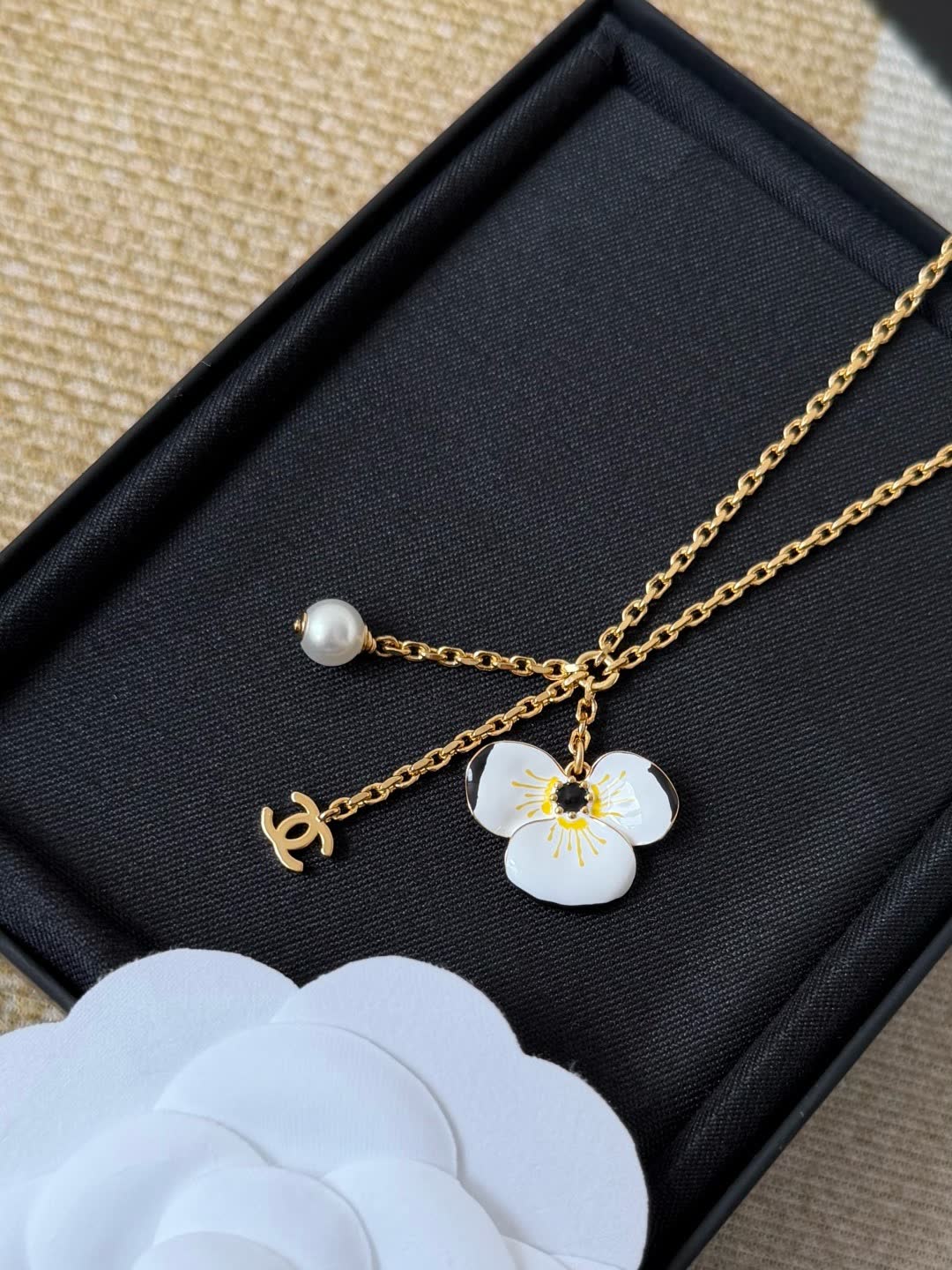 Chanel White Flower Pearl Earrings