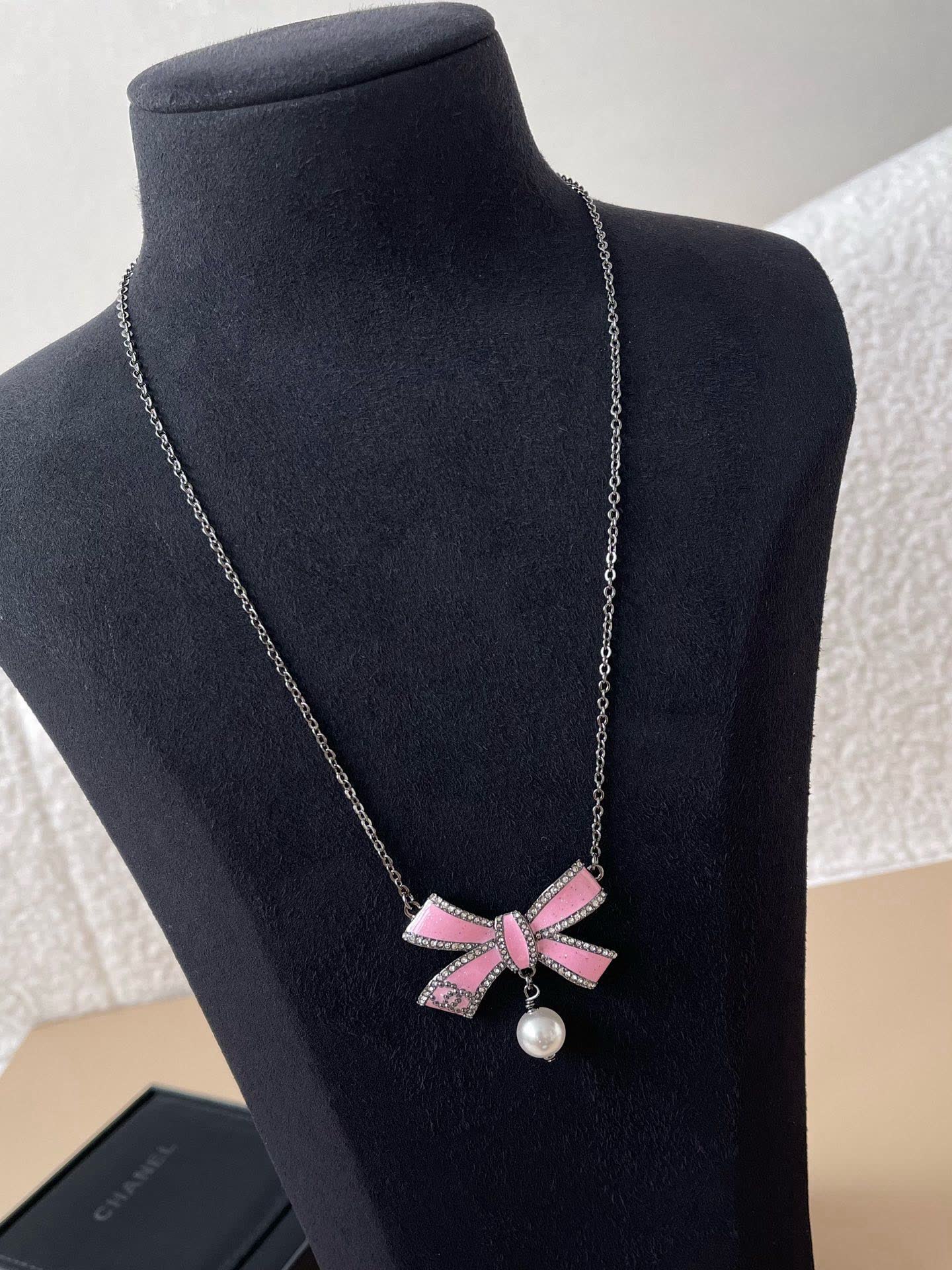 Chanel Pink Bow Earrings and Necklace Set