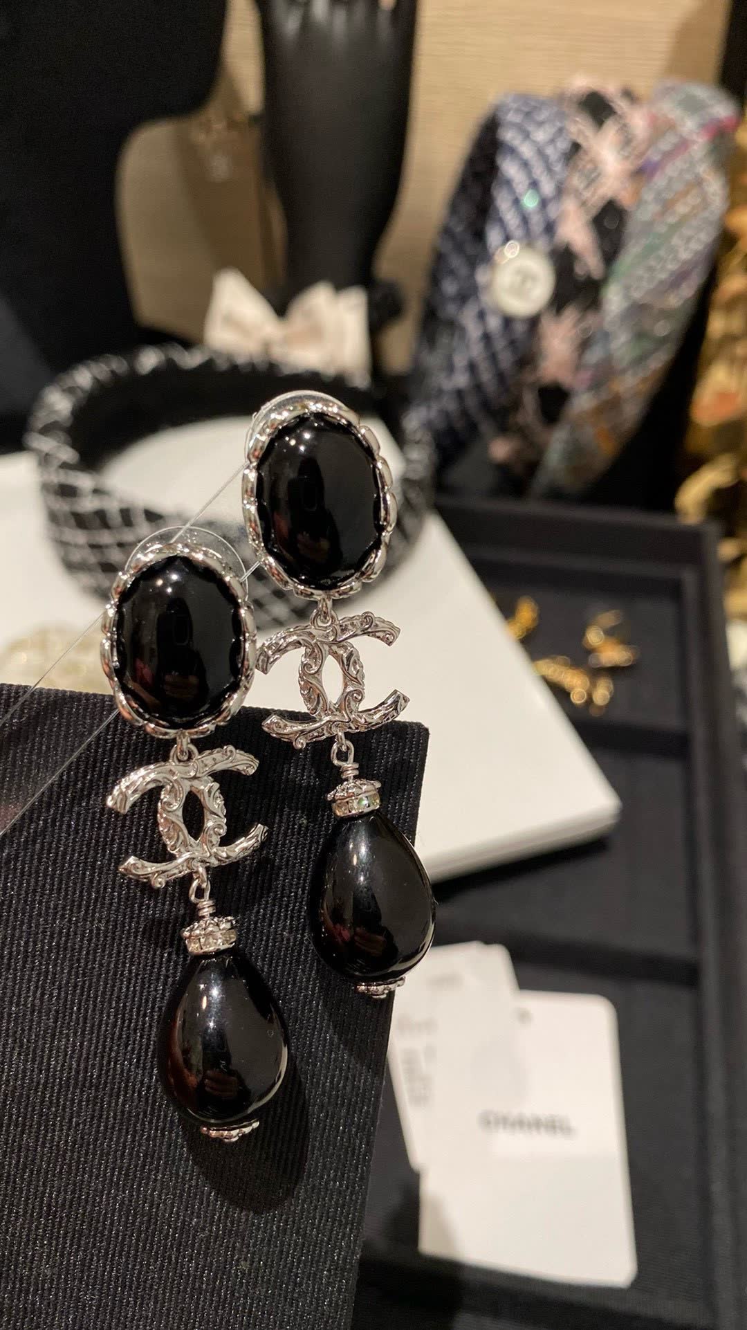 Chanel Black Pearl Earrings