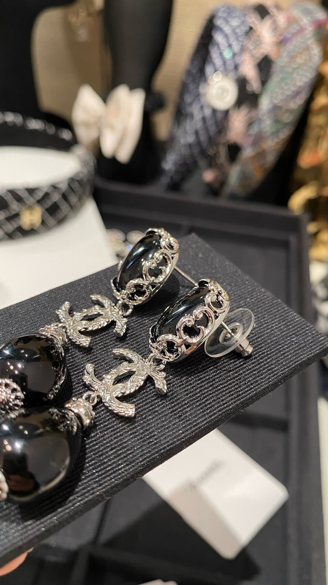 Chanel Black Pearl Earrings