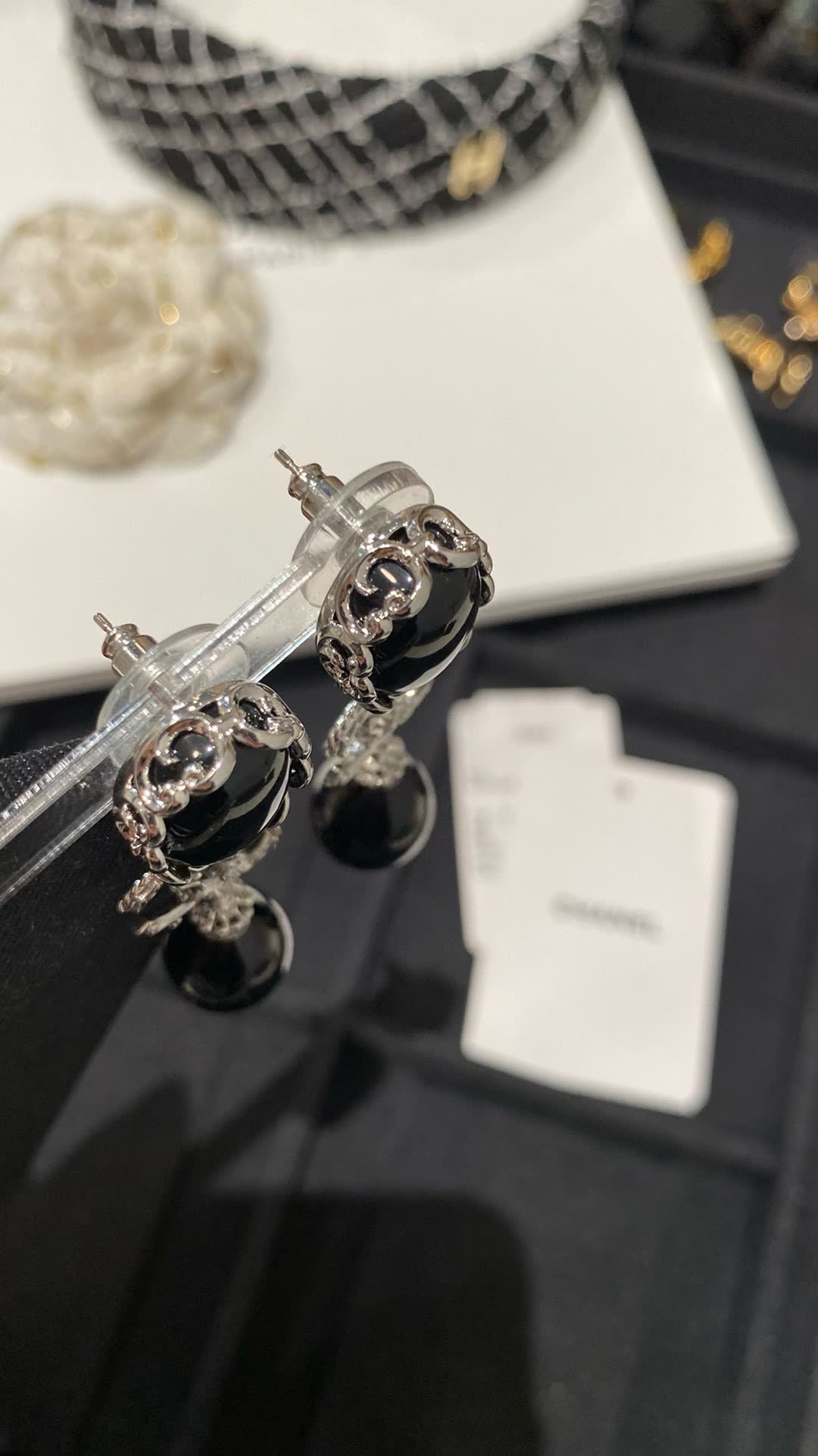 Chanel Black Pearl Earrings