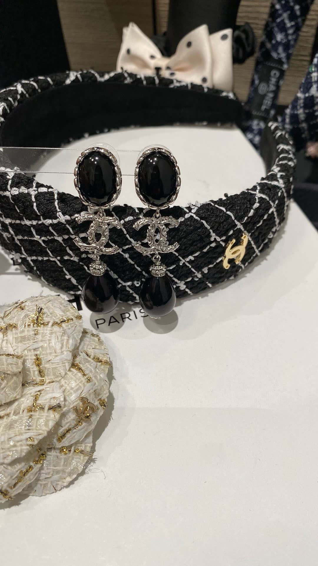Chanel Black Pearl Earrings