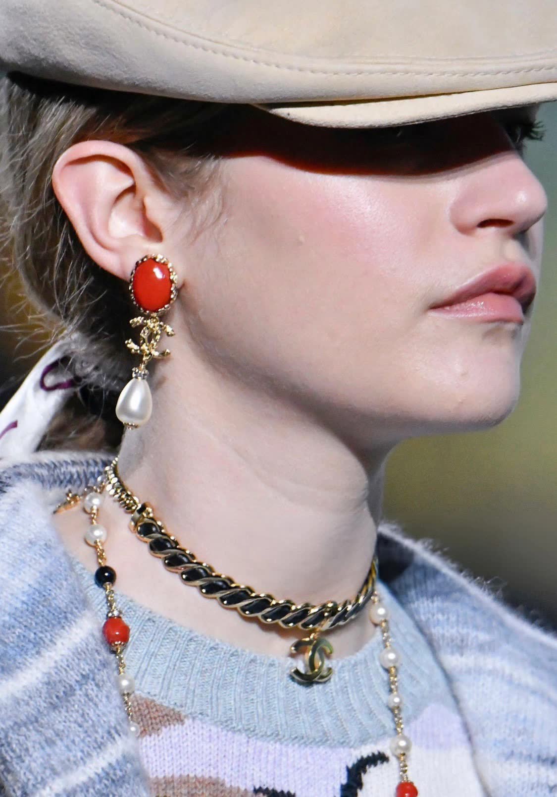 Chanel CC Logo Coral and Pearl Earrings Chanel CC Logo Coral and Pearl Earrings