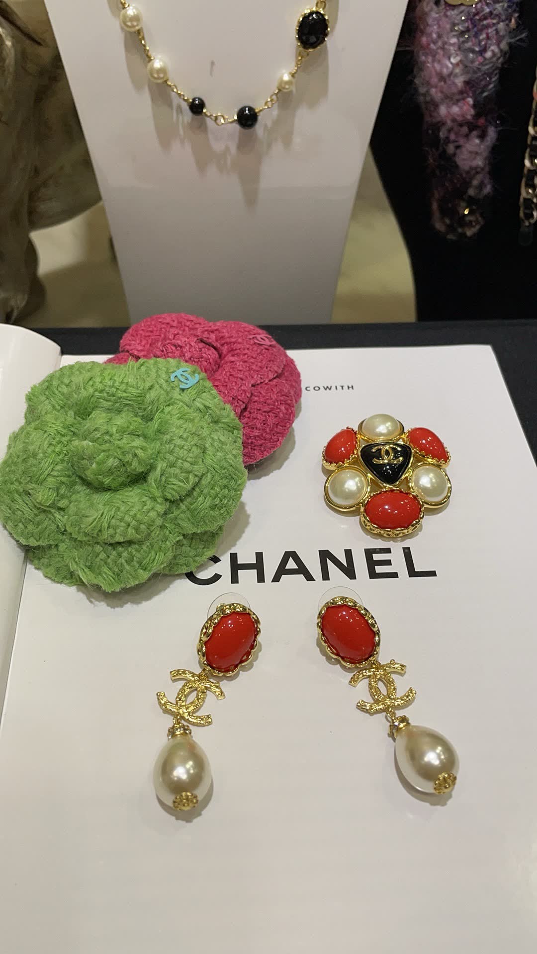 Chanel CC Logo Coral and Pearl Earrings