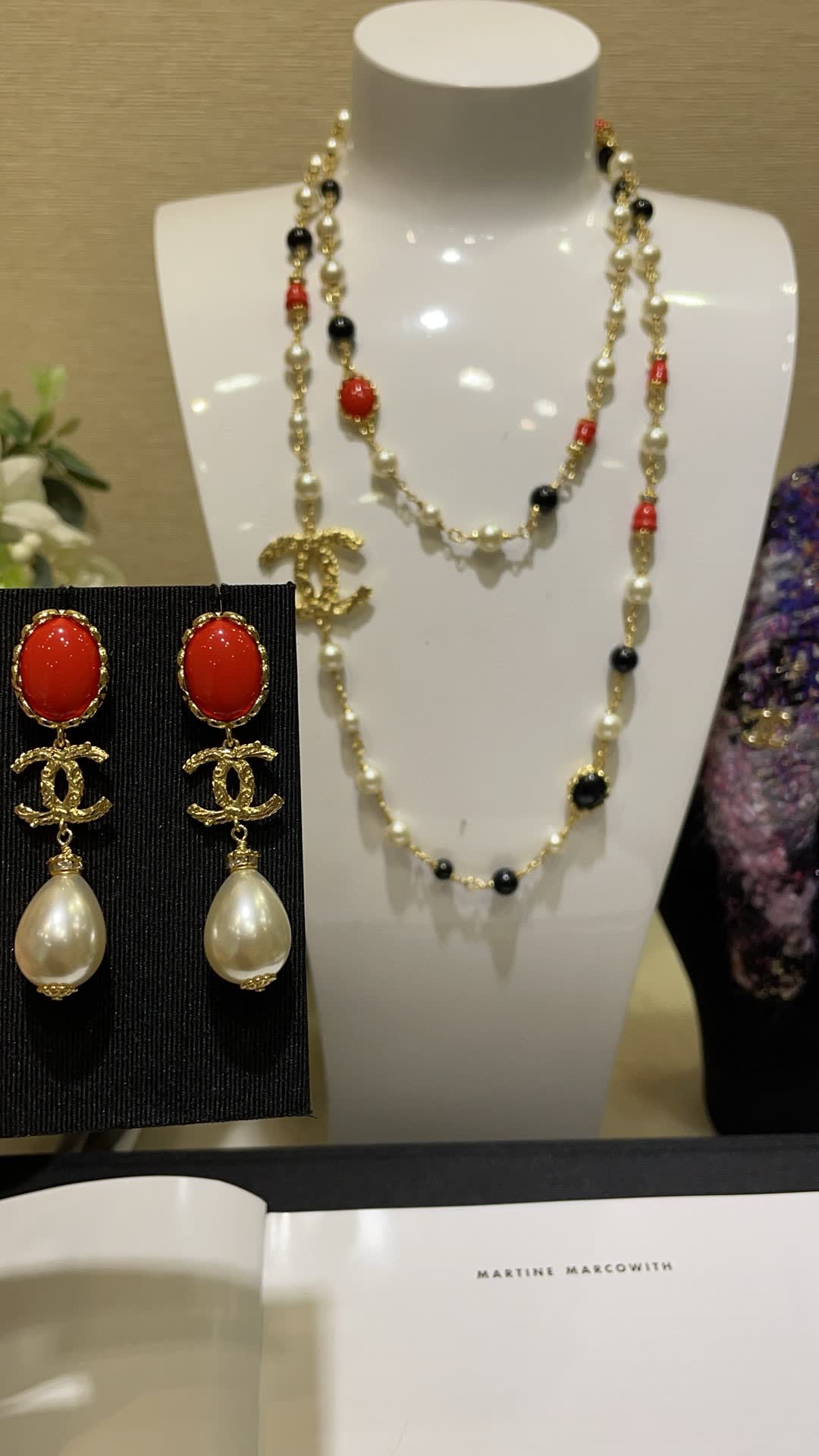 Chanel CC Logo Coral and Pearl Earrings