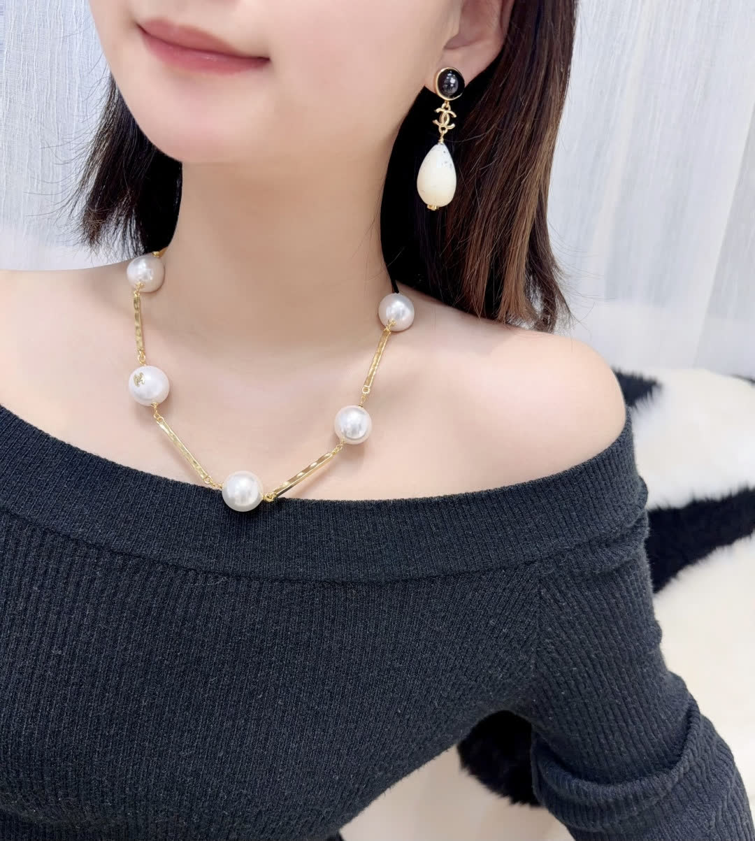 Chanel Pearl Earrings and Necklace Set Chanel Pearl Earrings and Necklace Set