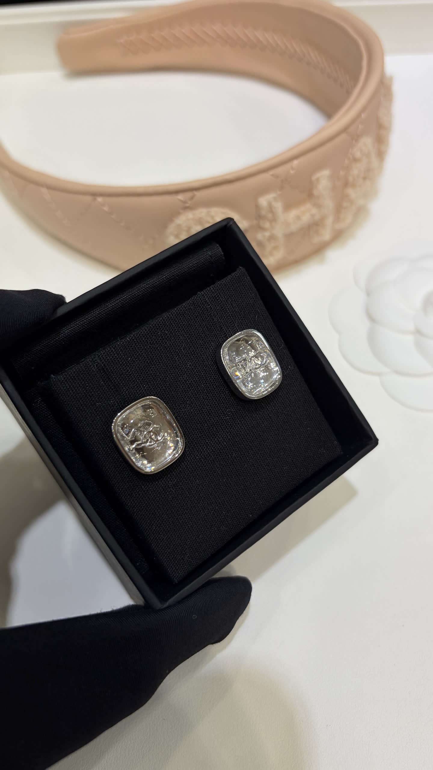 Chanel Silver Geometric Stud Earrings