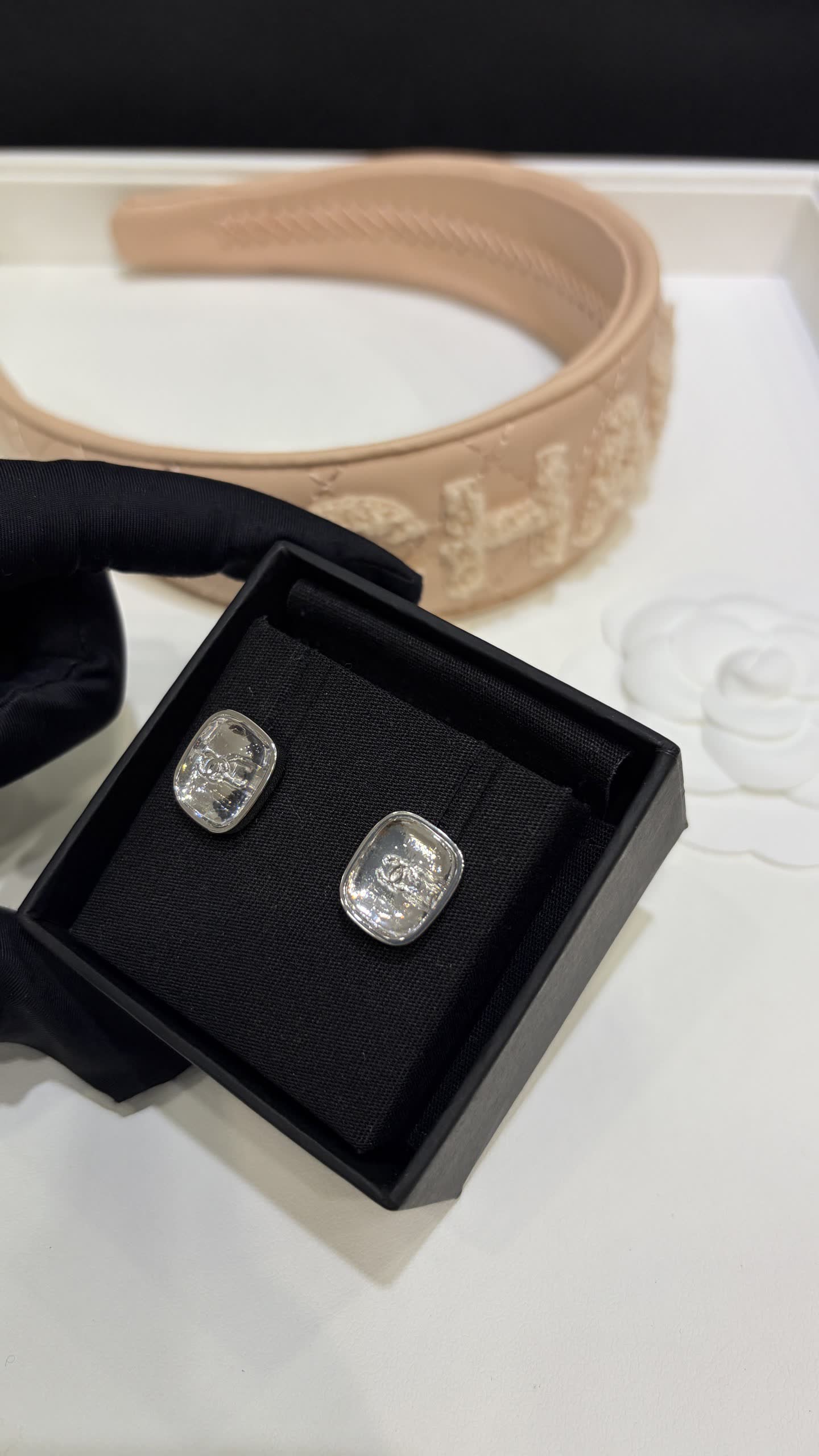 Chanel Silver Geometric Stud Earrings