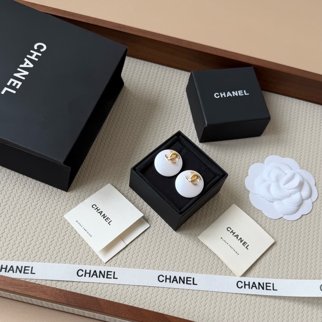 Chanel CC Logo White Pearl Earrings