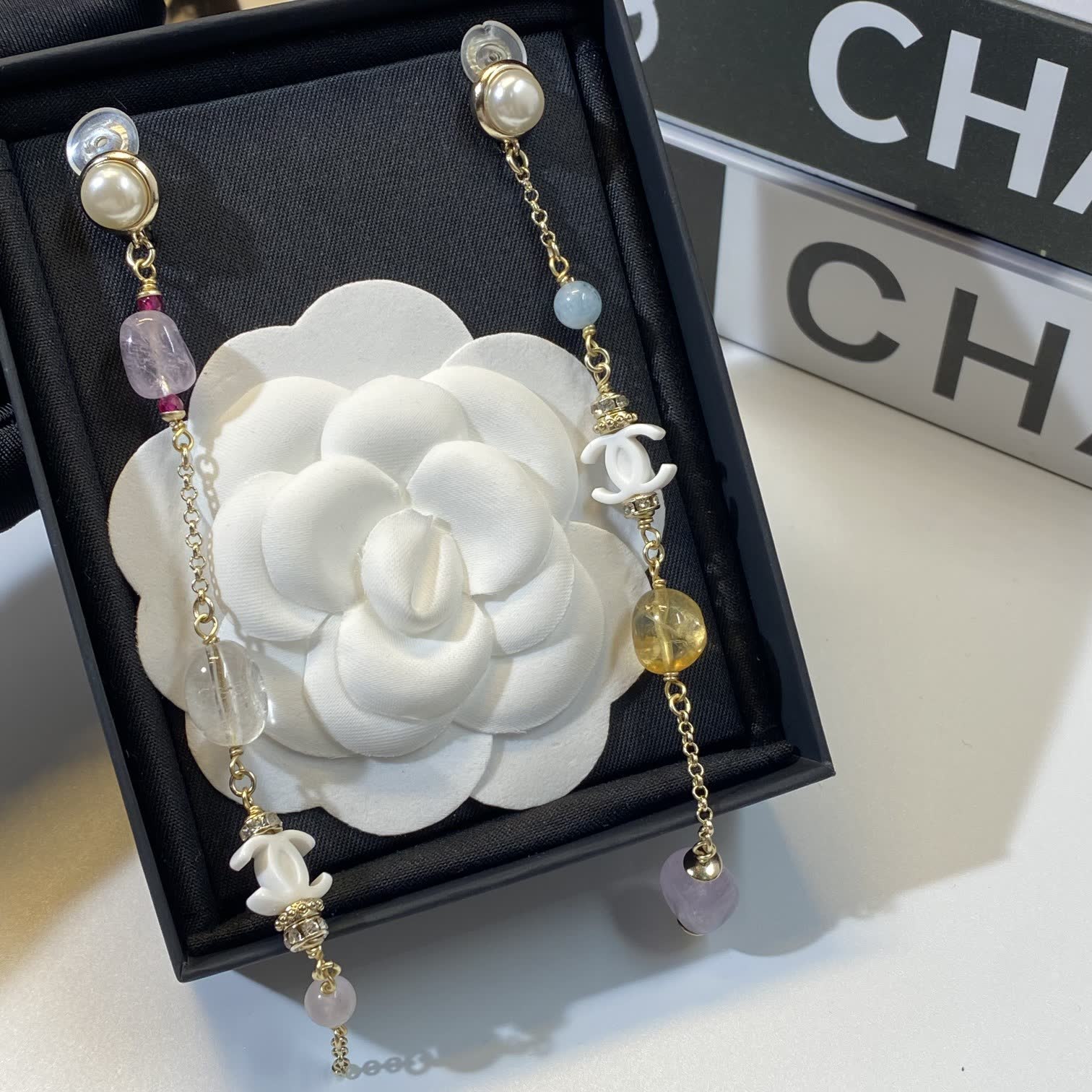 Chanel Elegant Pearl and Gemstone Earrings