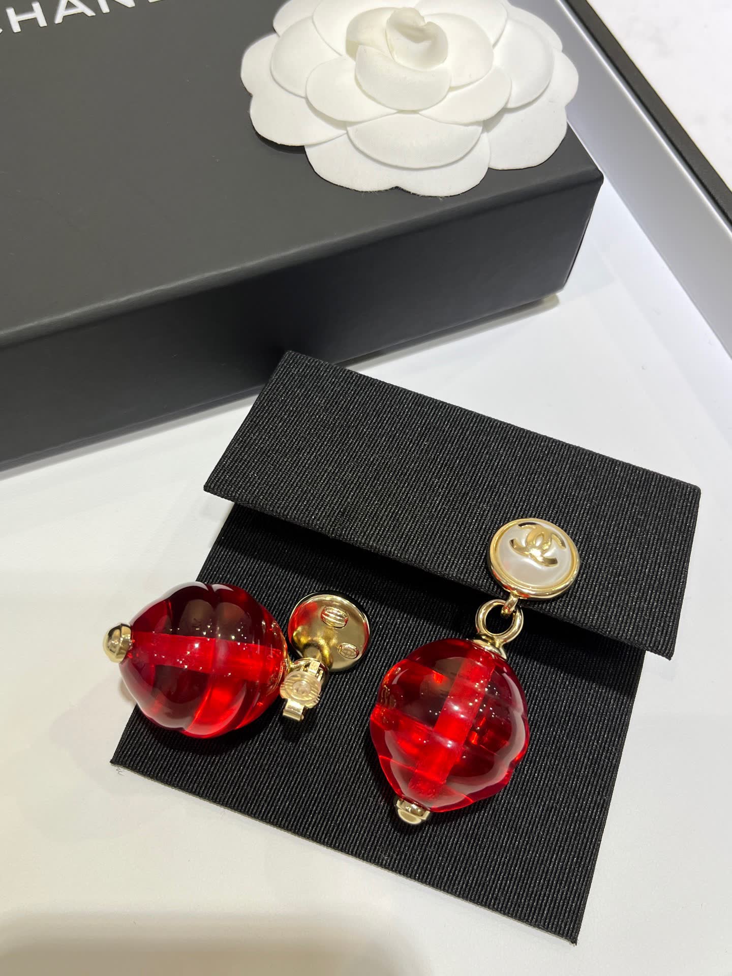 Chanel Red Crystal Earrings