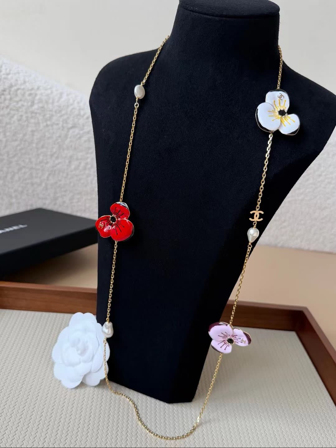 Chanel Camellia Earrings and Necklace Set