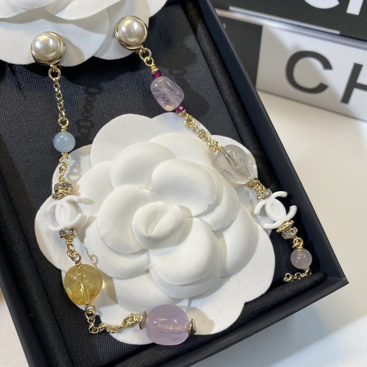 Chanel Elegant Pearl and Gemstone Earrings
