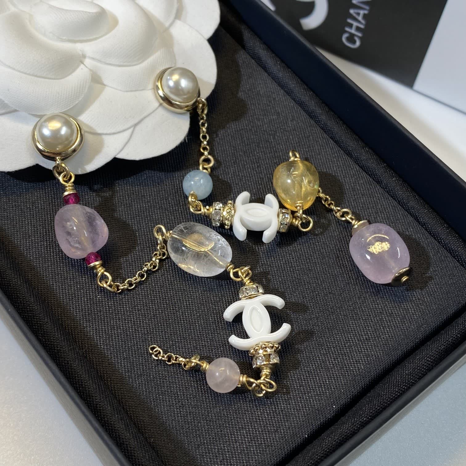 Chanel Elegant Pearl and Gemstone Earrings