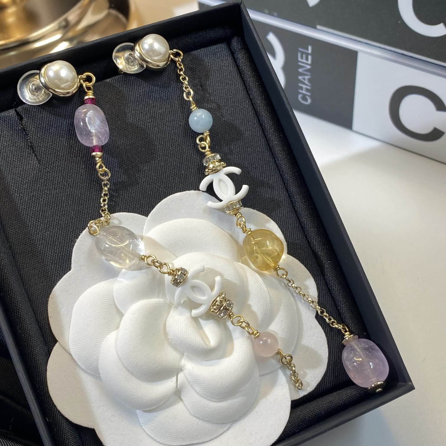 Chanel Elegant Pearl and Gemstone Earrings