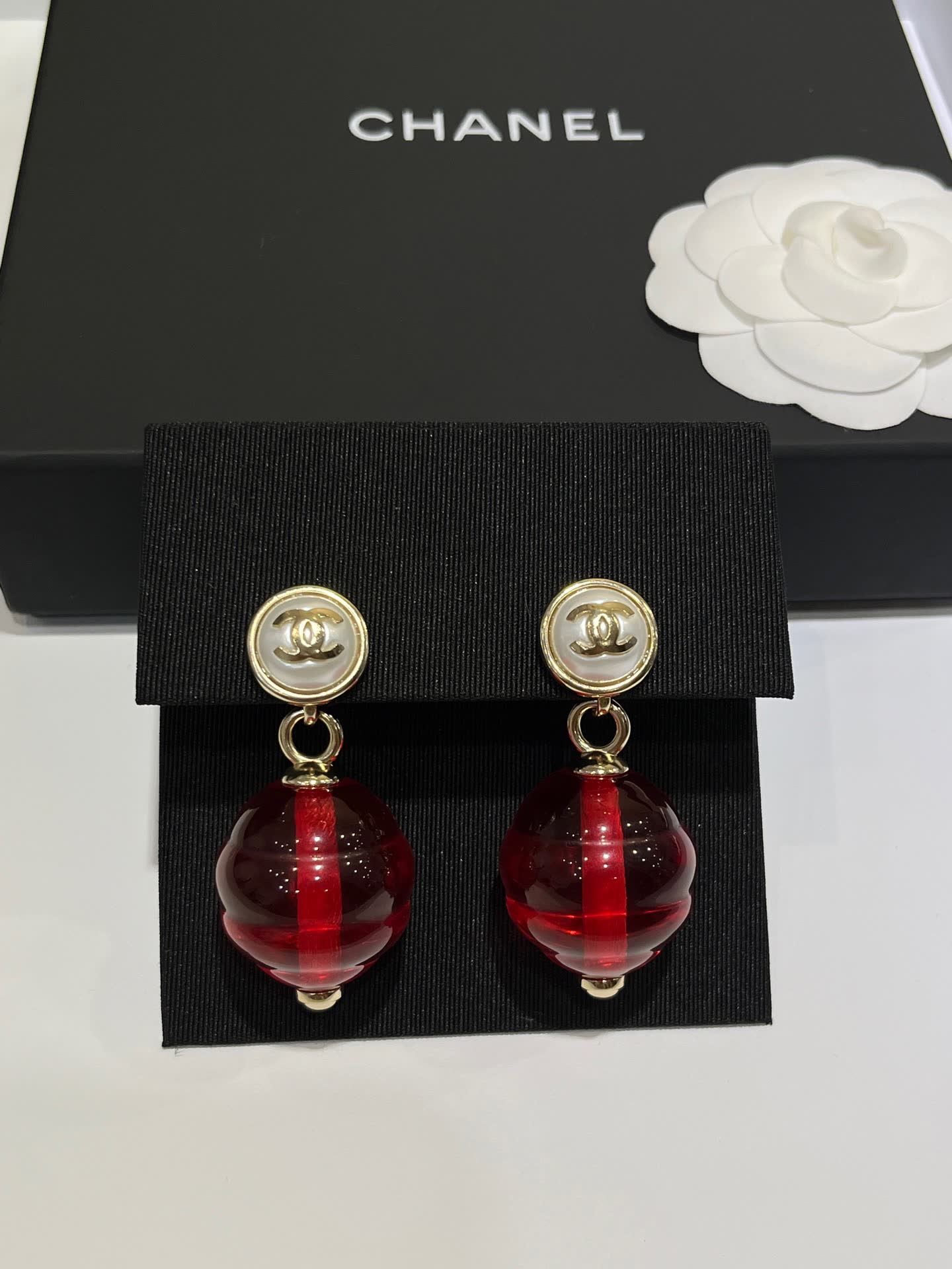 Chanel Red Crystal Earrings