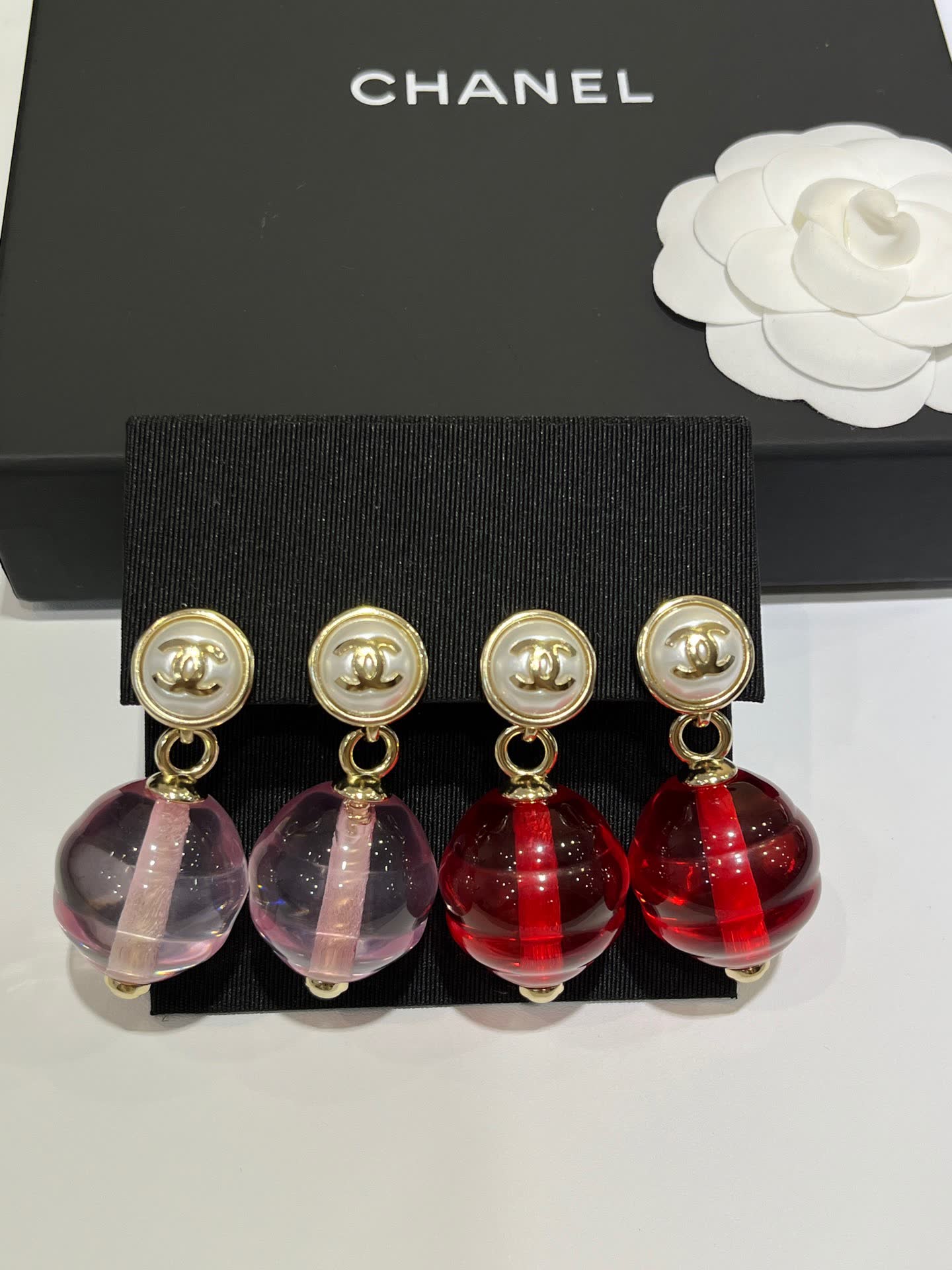 Chanel Red Crystal Earrings