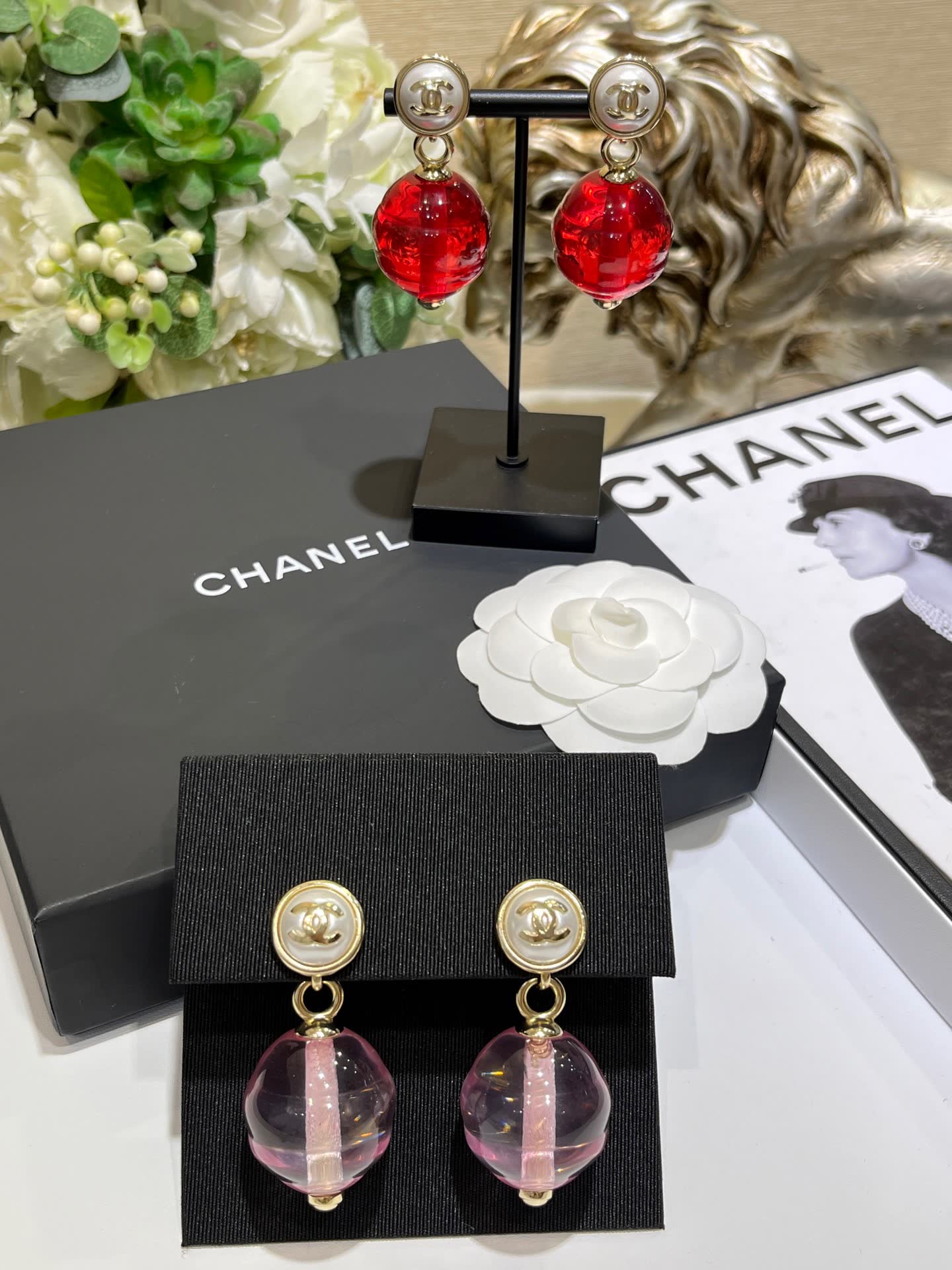 Chanel Red Crystal Earrings