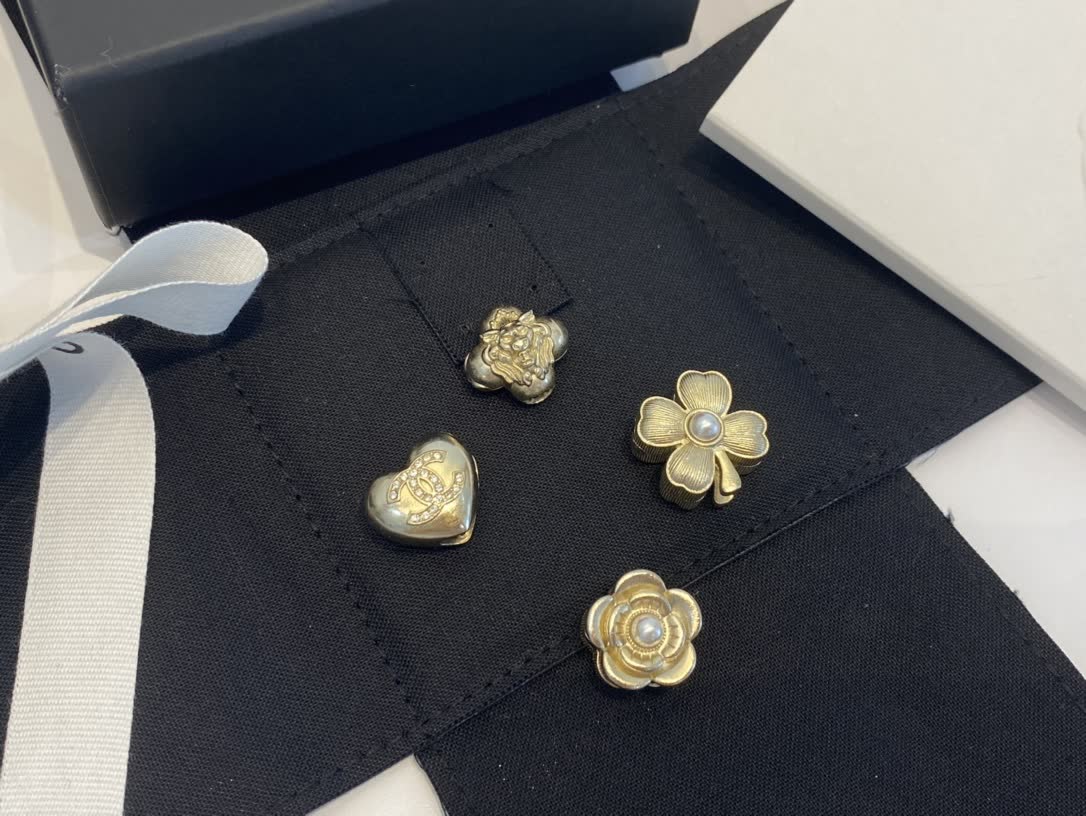 Chanel Gold Tone Flower and Heart Stud Earrings