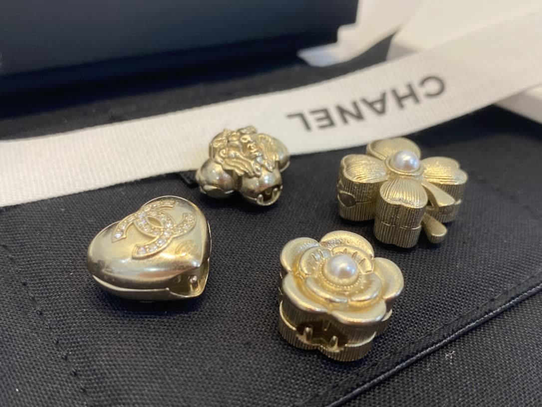 Chanel Gold Tone Flower and Heart Stud Earrings