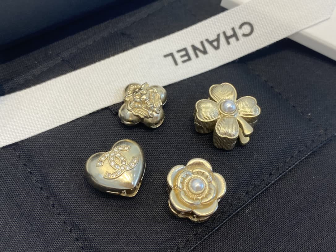 Chanel Gold Tone Flower and Heart Stud Earrings