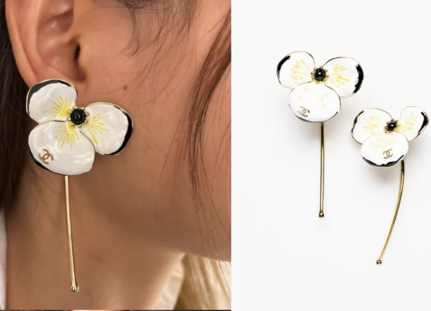 Chanel White Enamel Flower Earrings Chanel White Enamel Flower Earrings