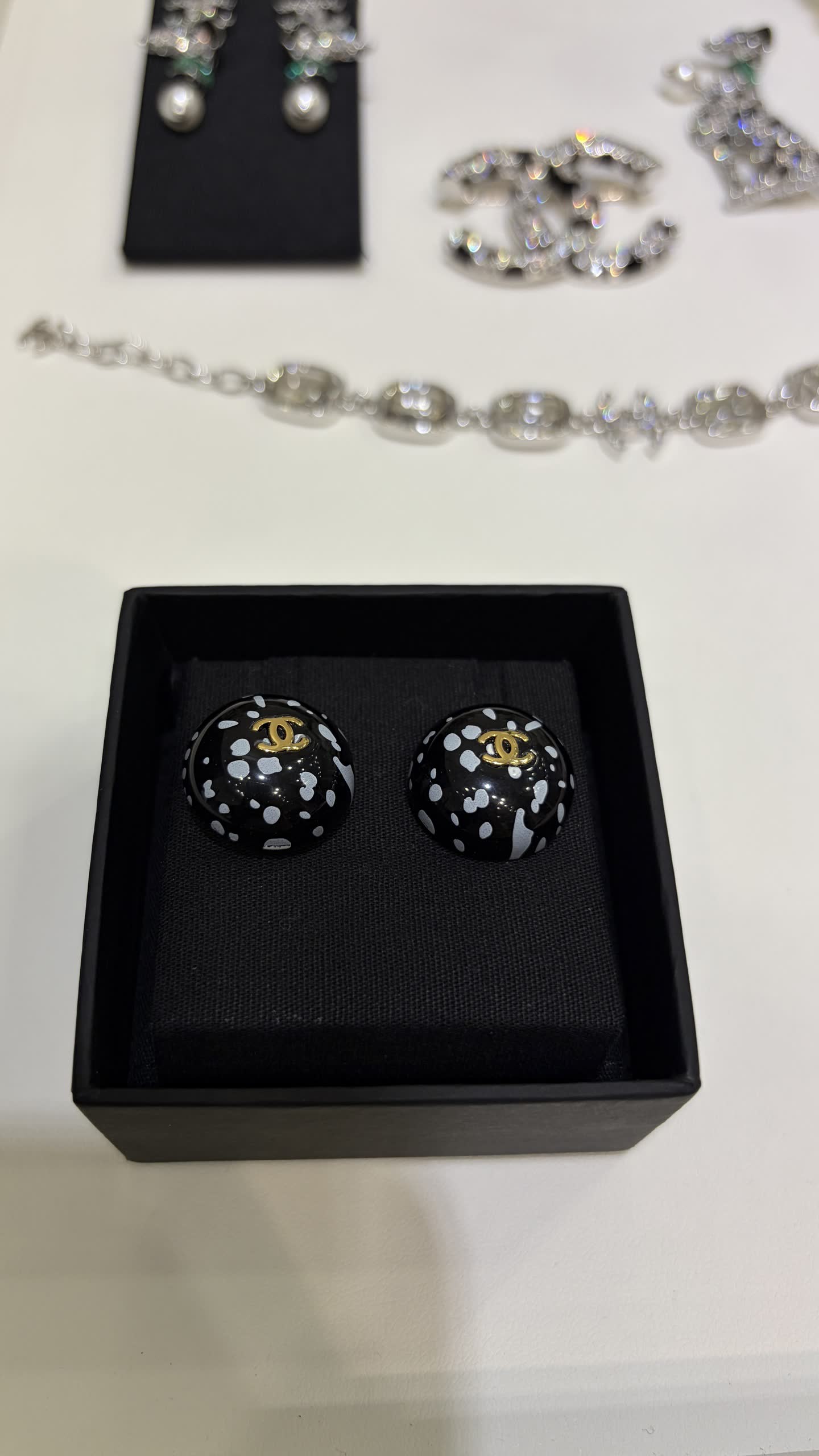 Chanel Black and White Polka Dot Earrings Chanel Black and White Polka Dot Earrings