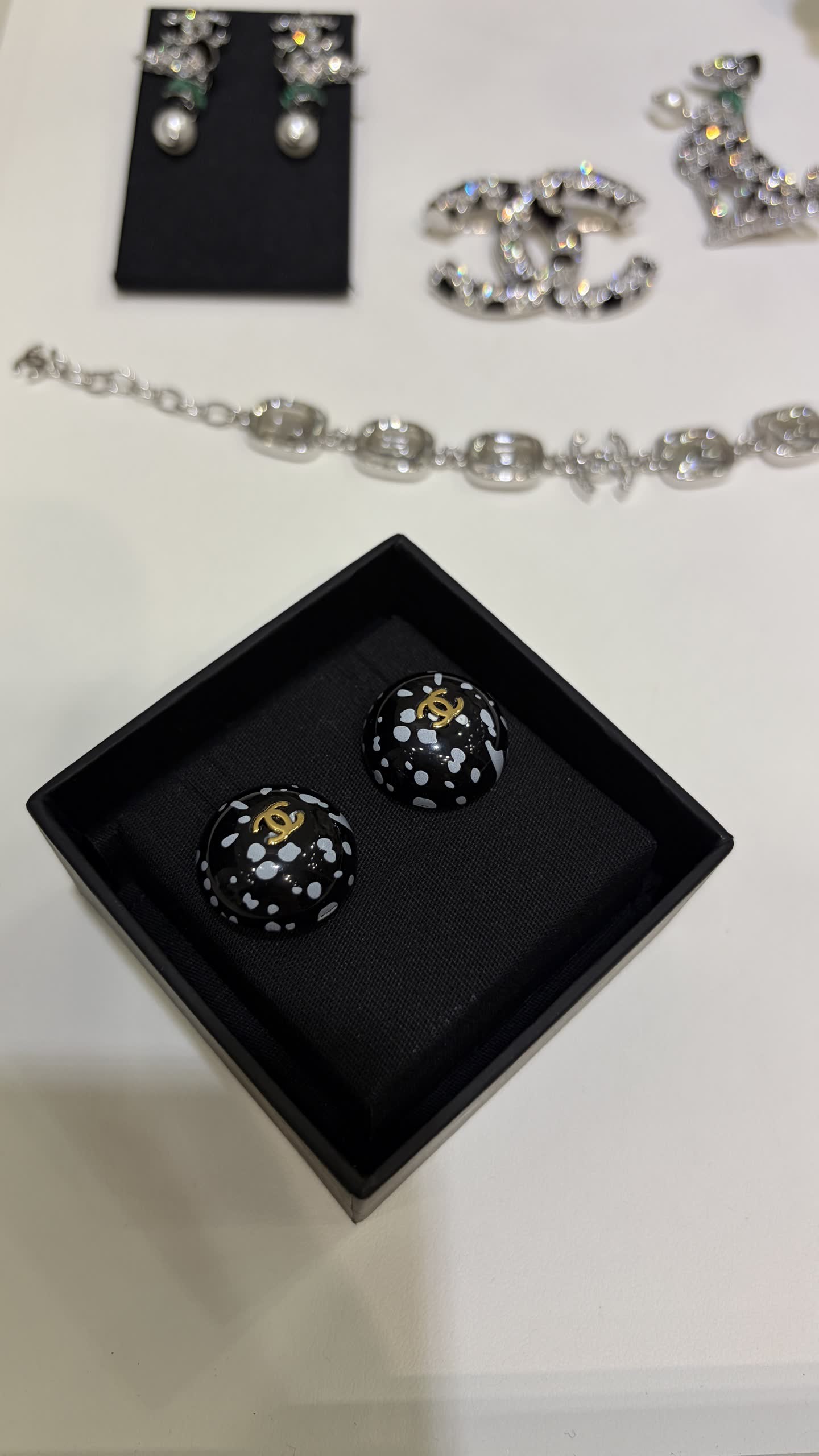 Chanel Black and White Polka Dot Earrings
