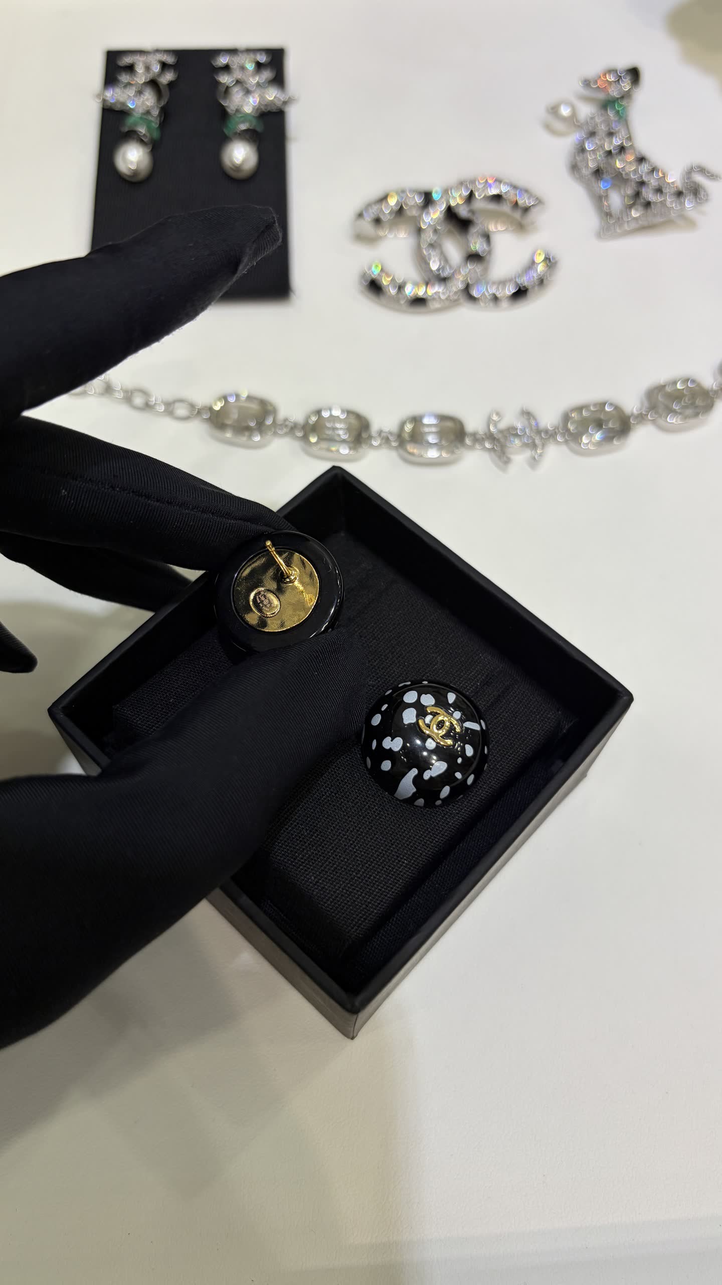 Chanel Black and White Polka Dot Earrings