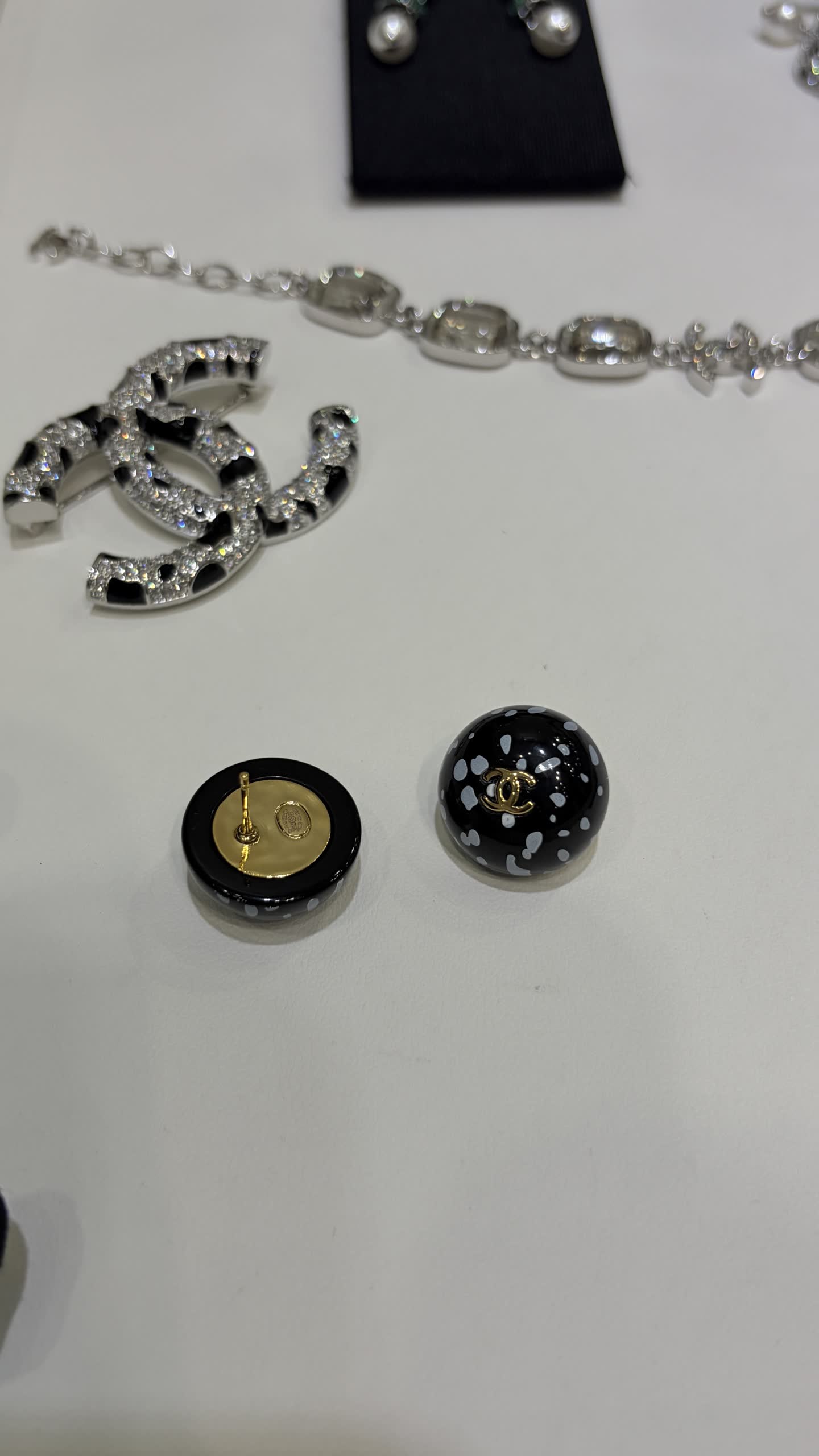 Chanel Black and White Polka Dot Earrings
