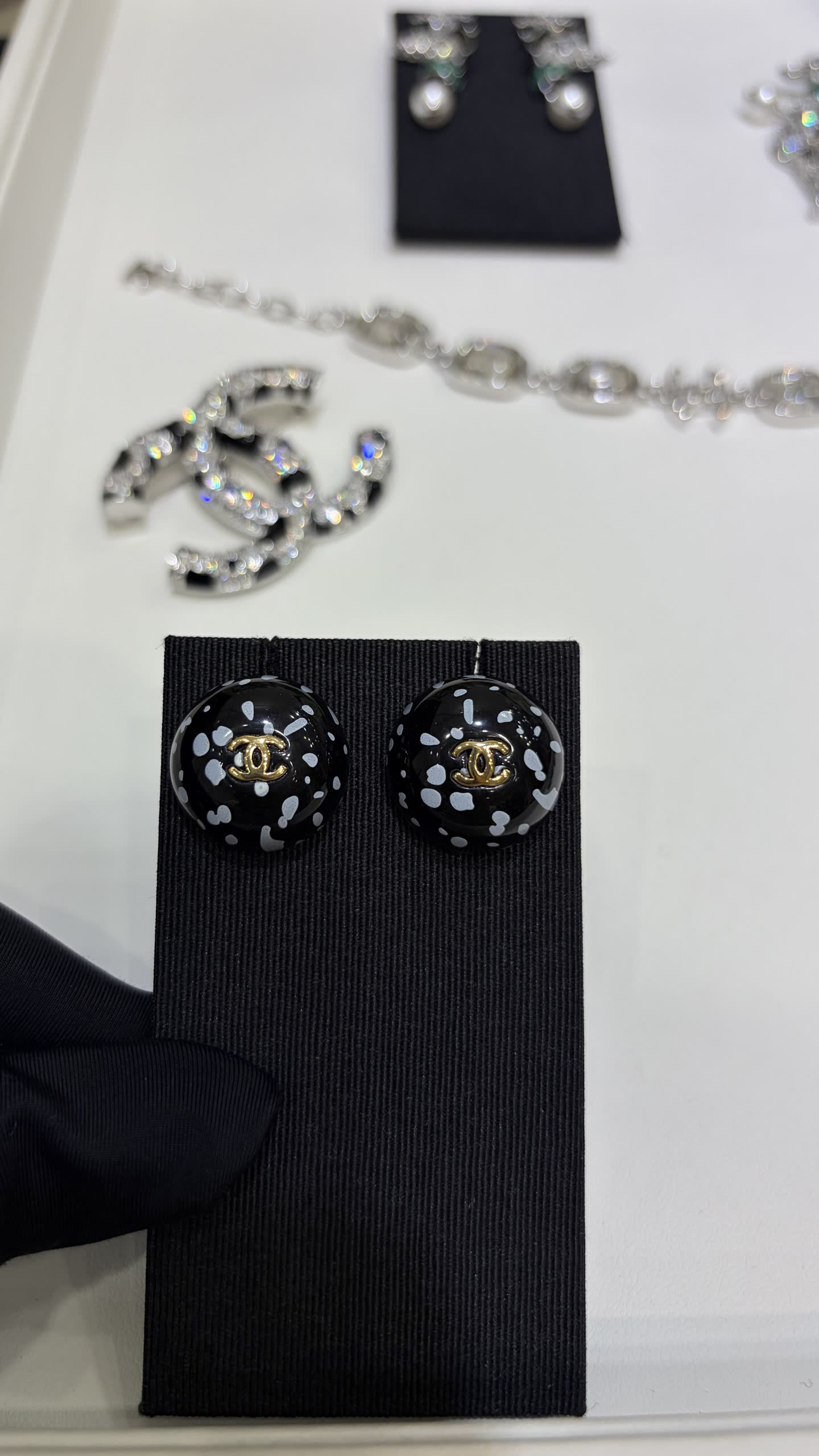 Chanel Black and White Polka Dot Earrings