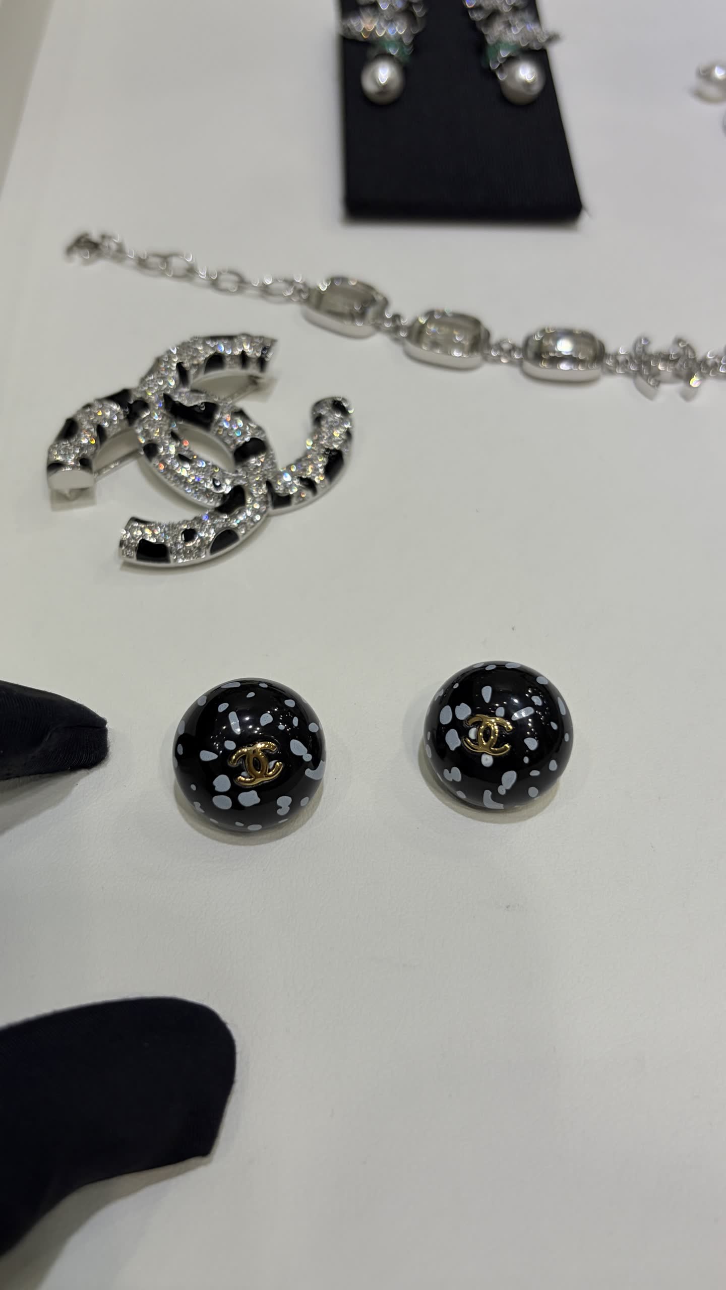Chanel Black and White Polka Dot Earrings