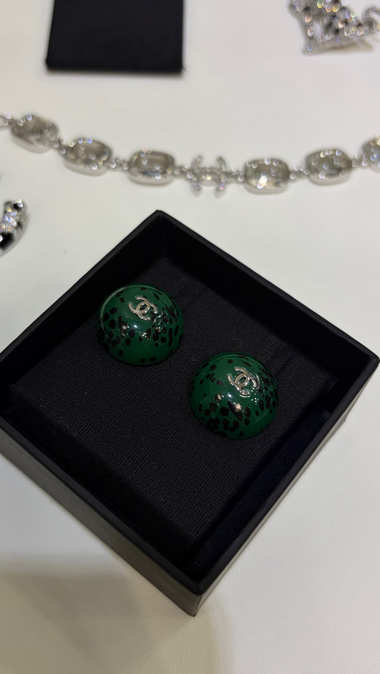 Chanel Green Enamel Pearl Earrings