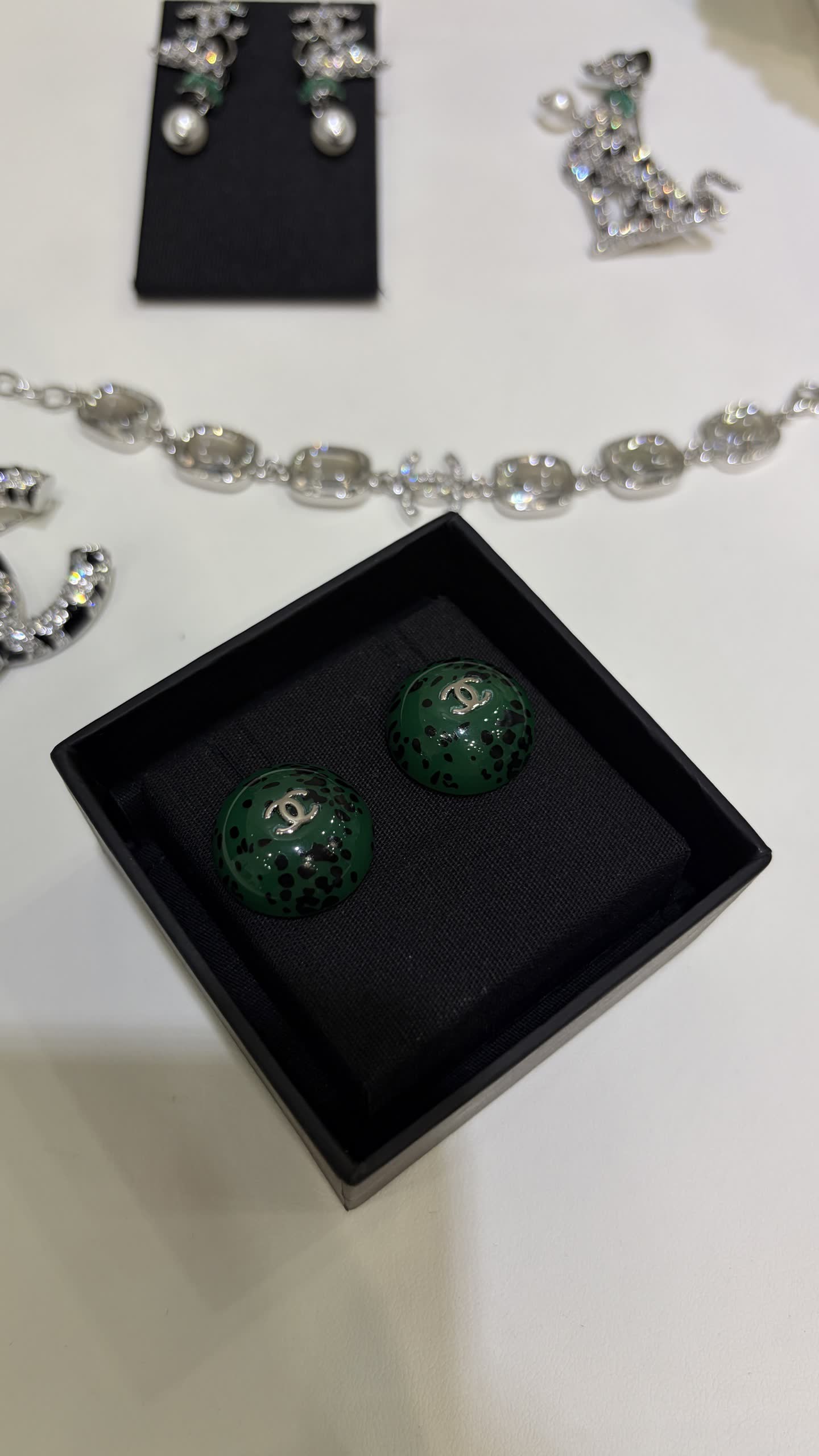 Chanel Green Enamel Pearl Earrings