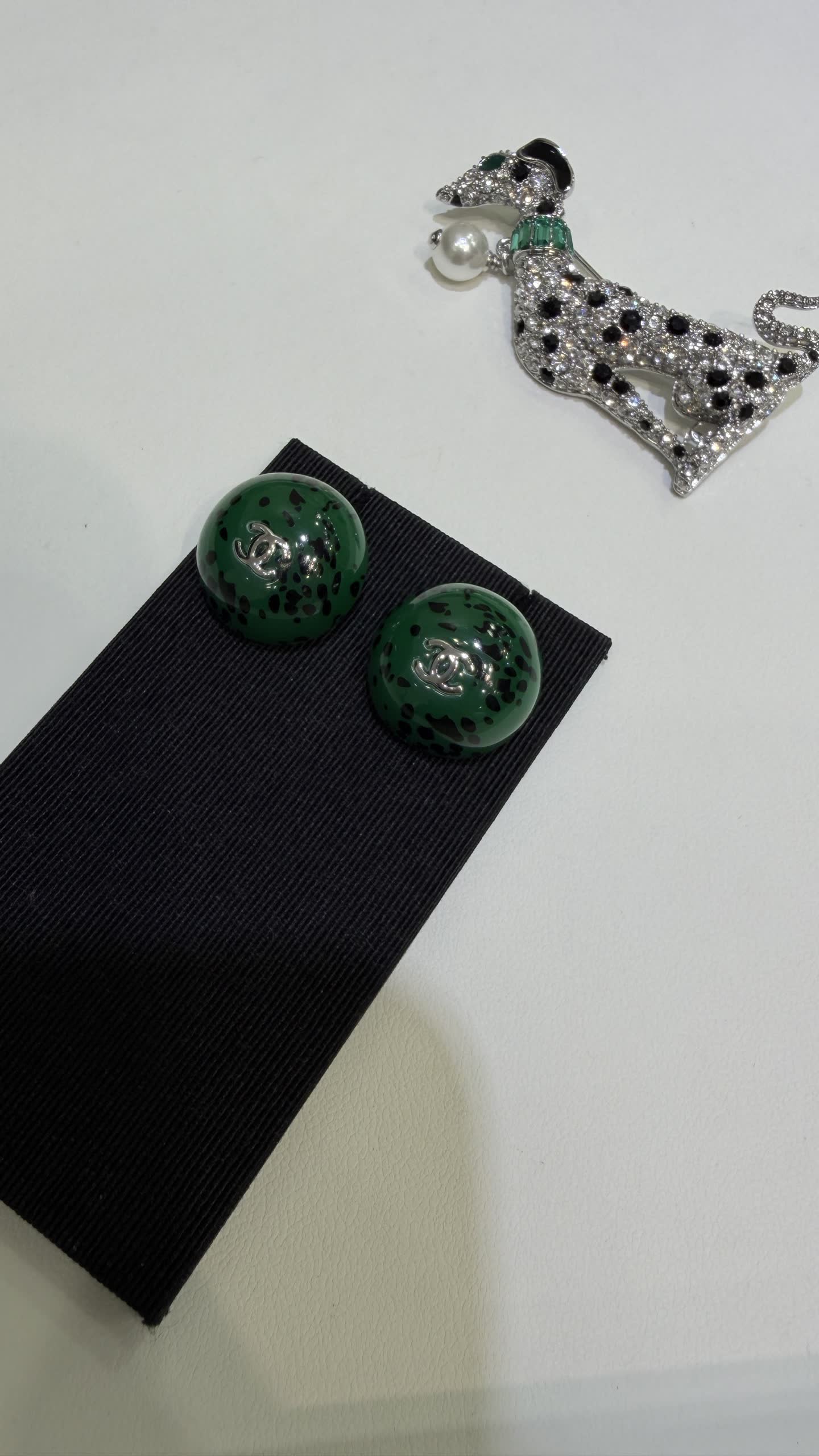 Chanel Green Enamel Pearl Earrings