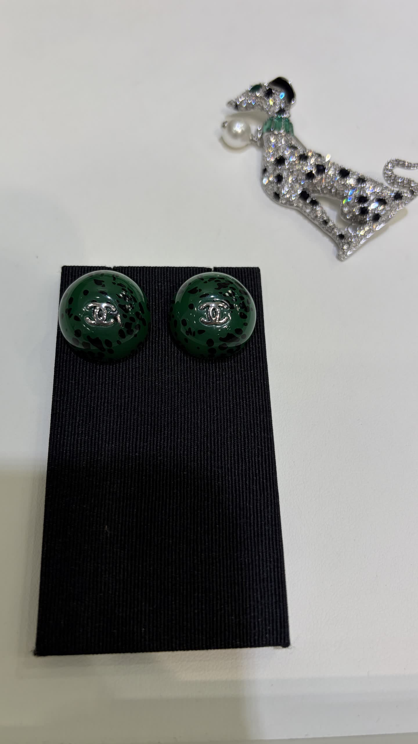 Chanel Green Enamel Pearl Earrings