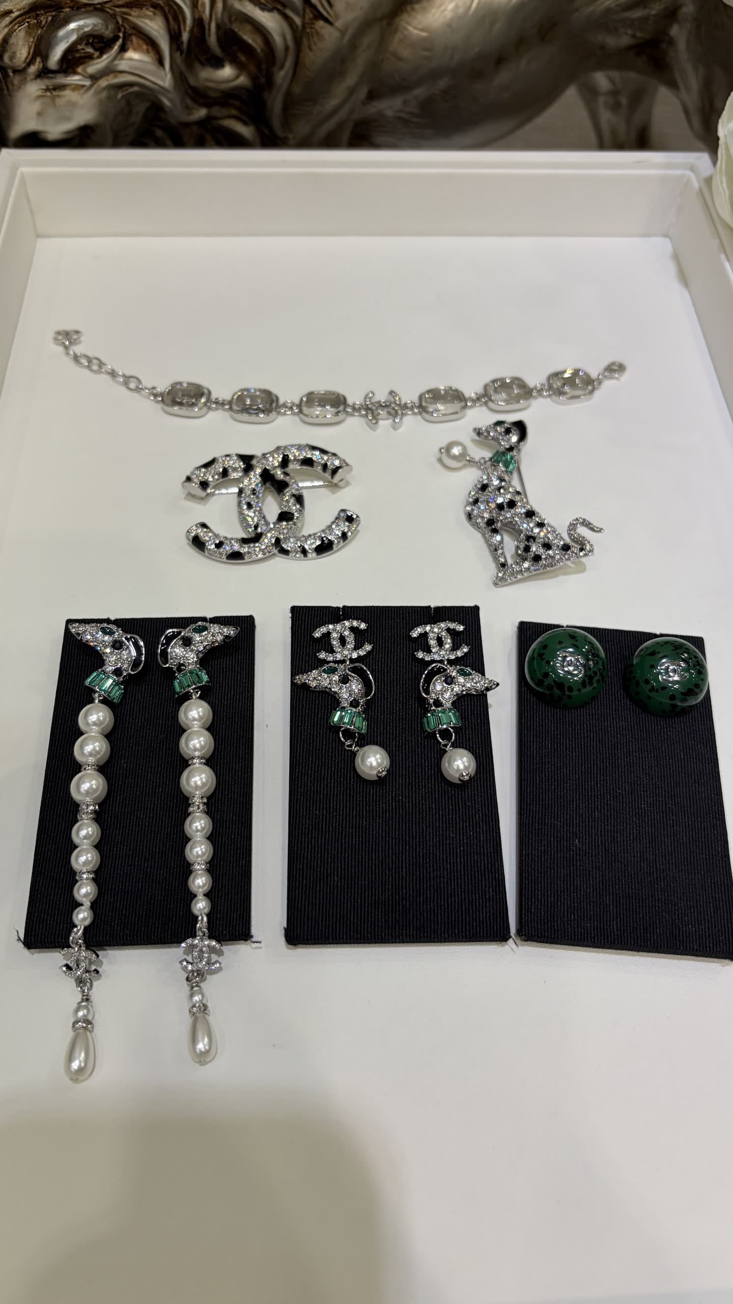 Chanel Green Enamel Pearl Earrings