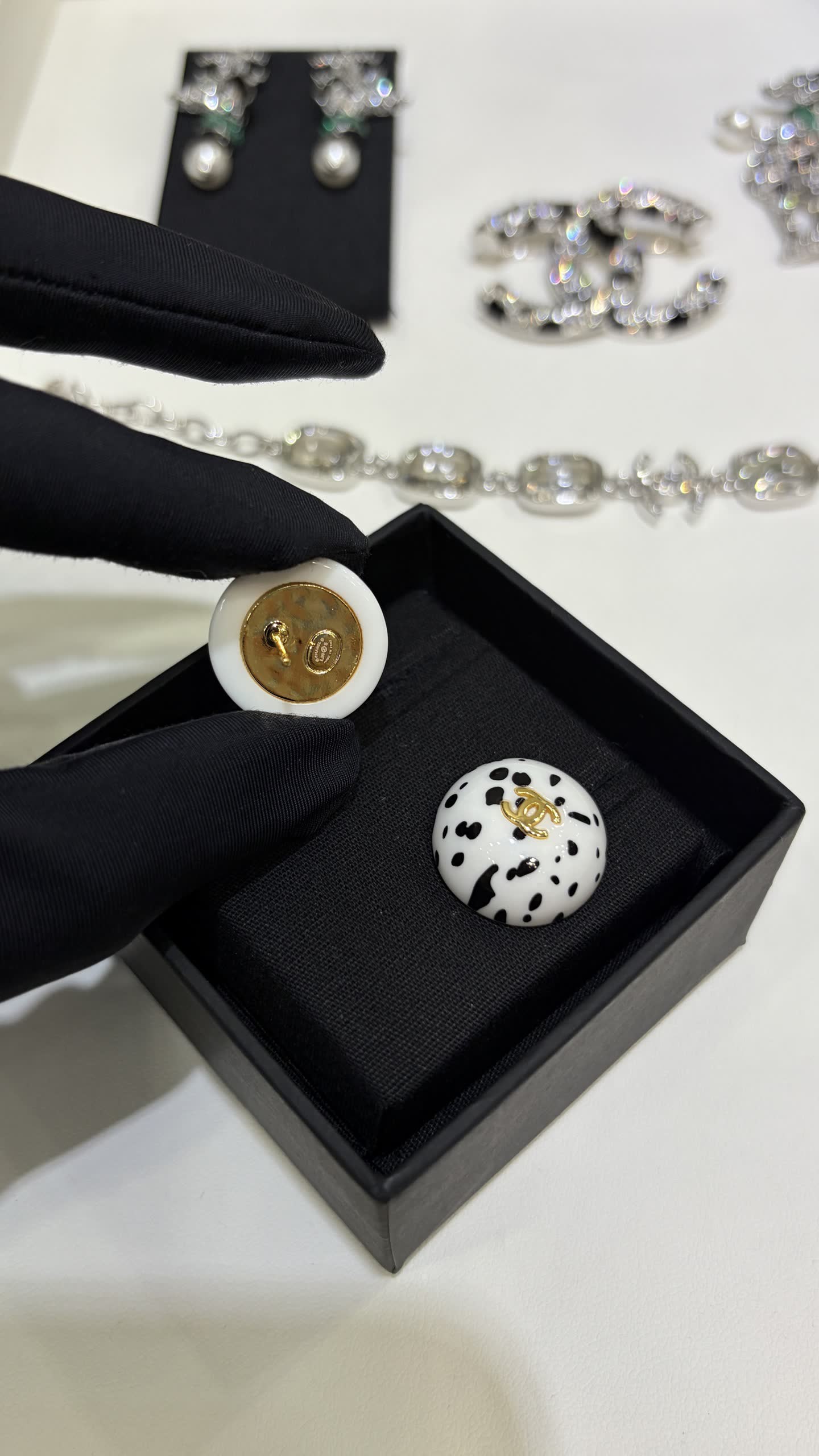 Chanel Dalmatian Print Earrings