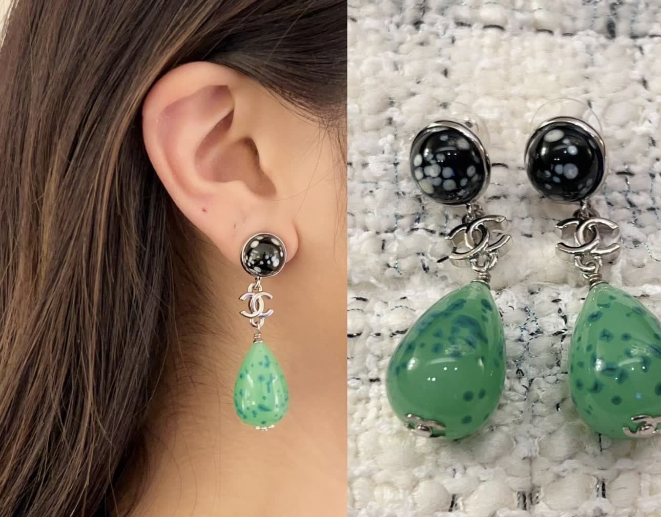 Chanel Black and Green Earrings Chanel Black and Green Earrings