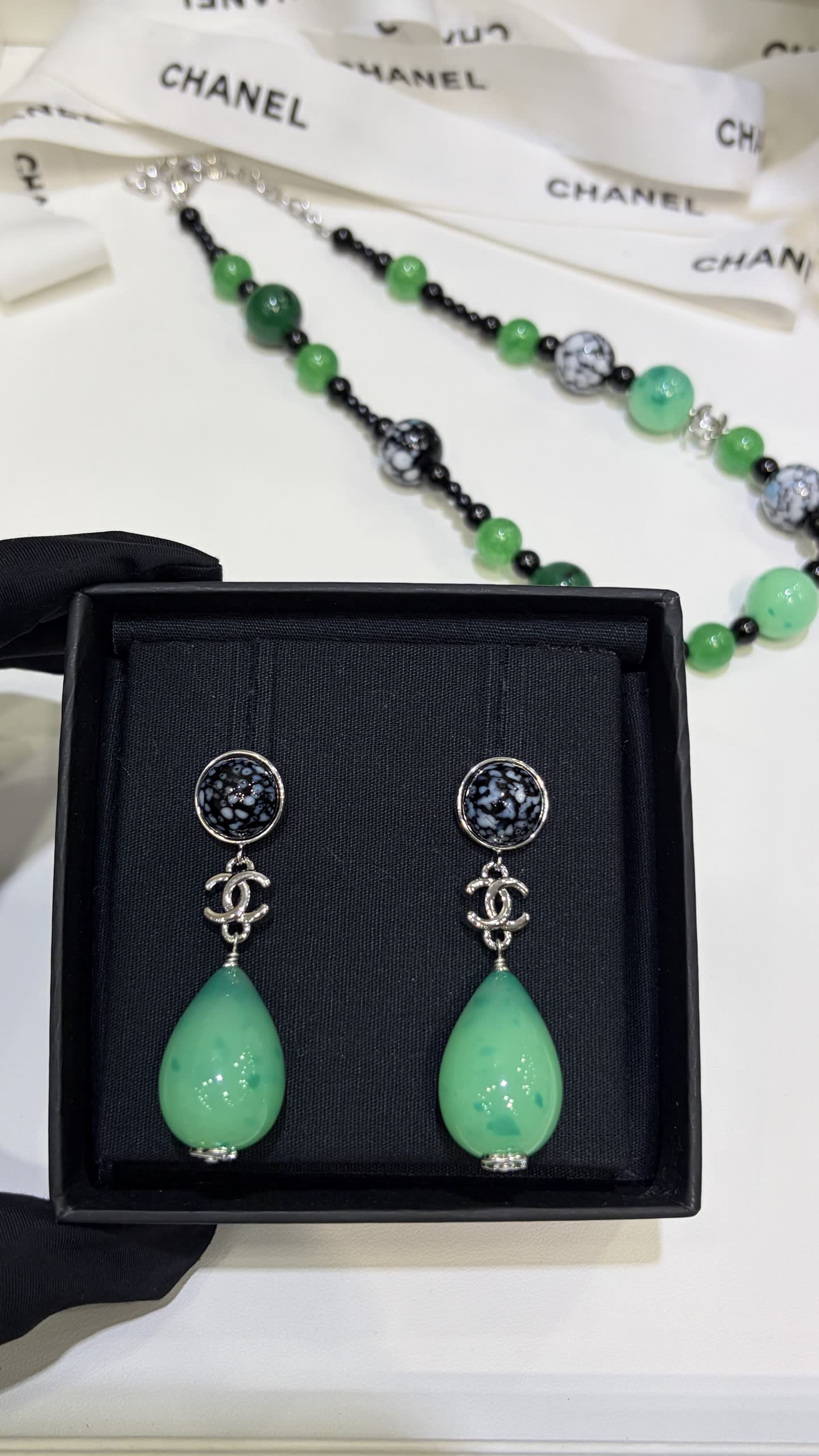 Chanel Black and Green Earrings