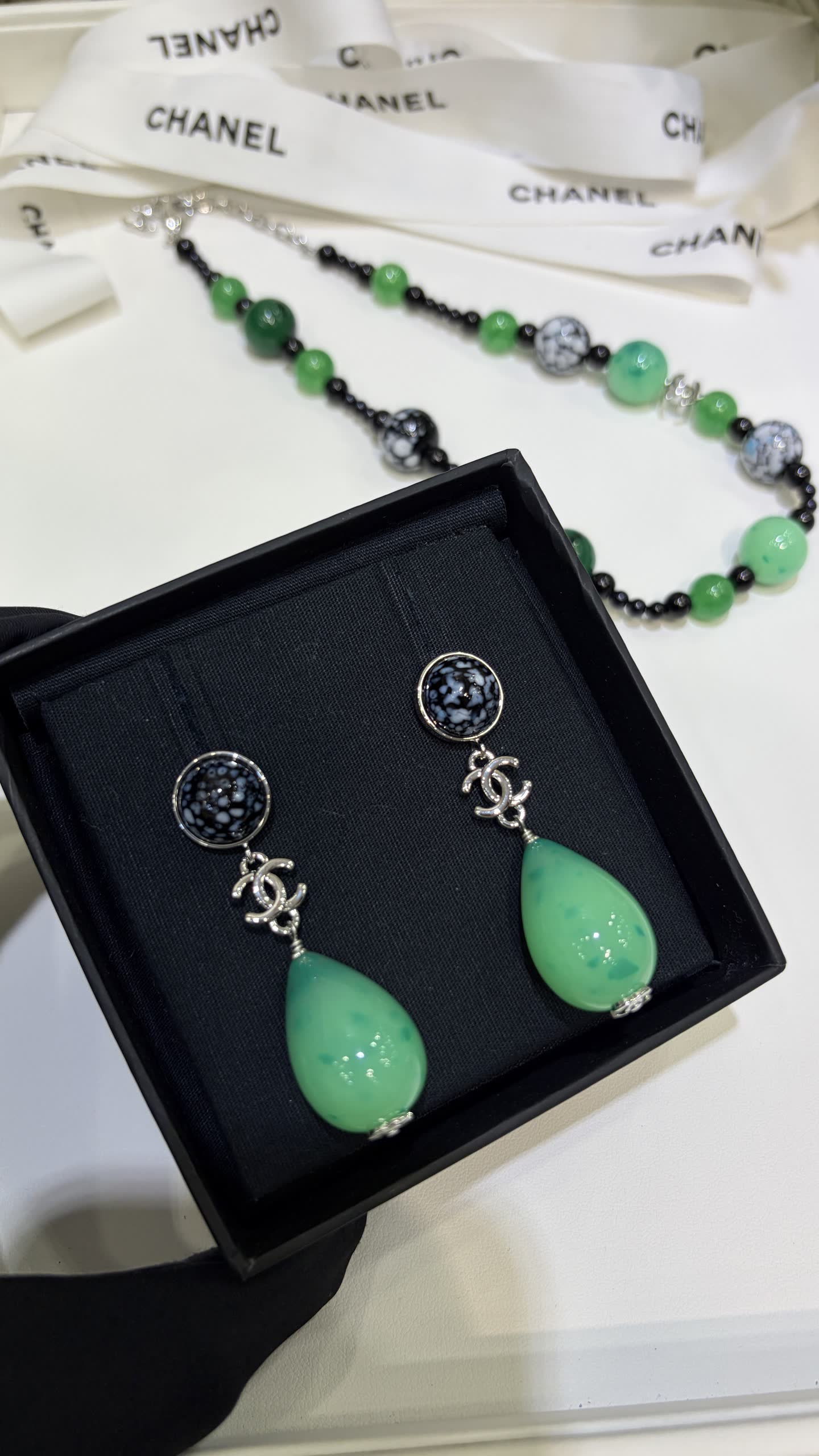 Chanel Black and Green Earrings