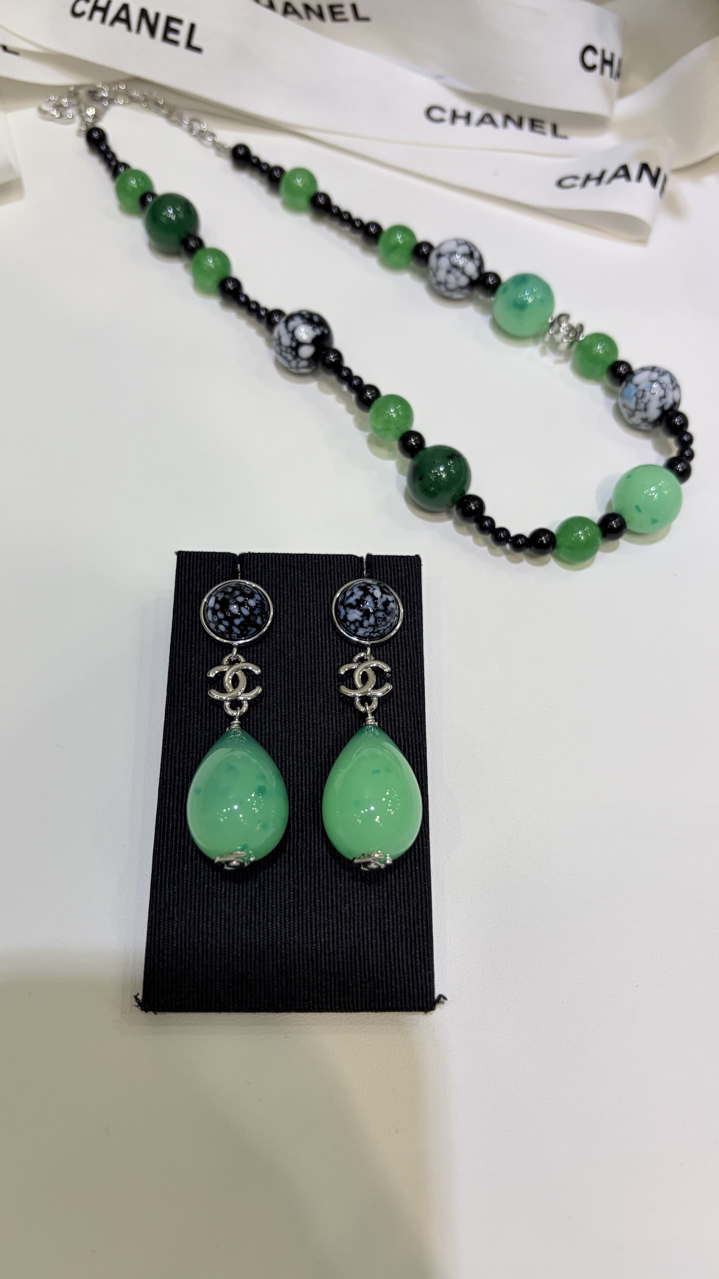 Chanel Black and Green Earrings