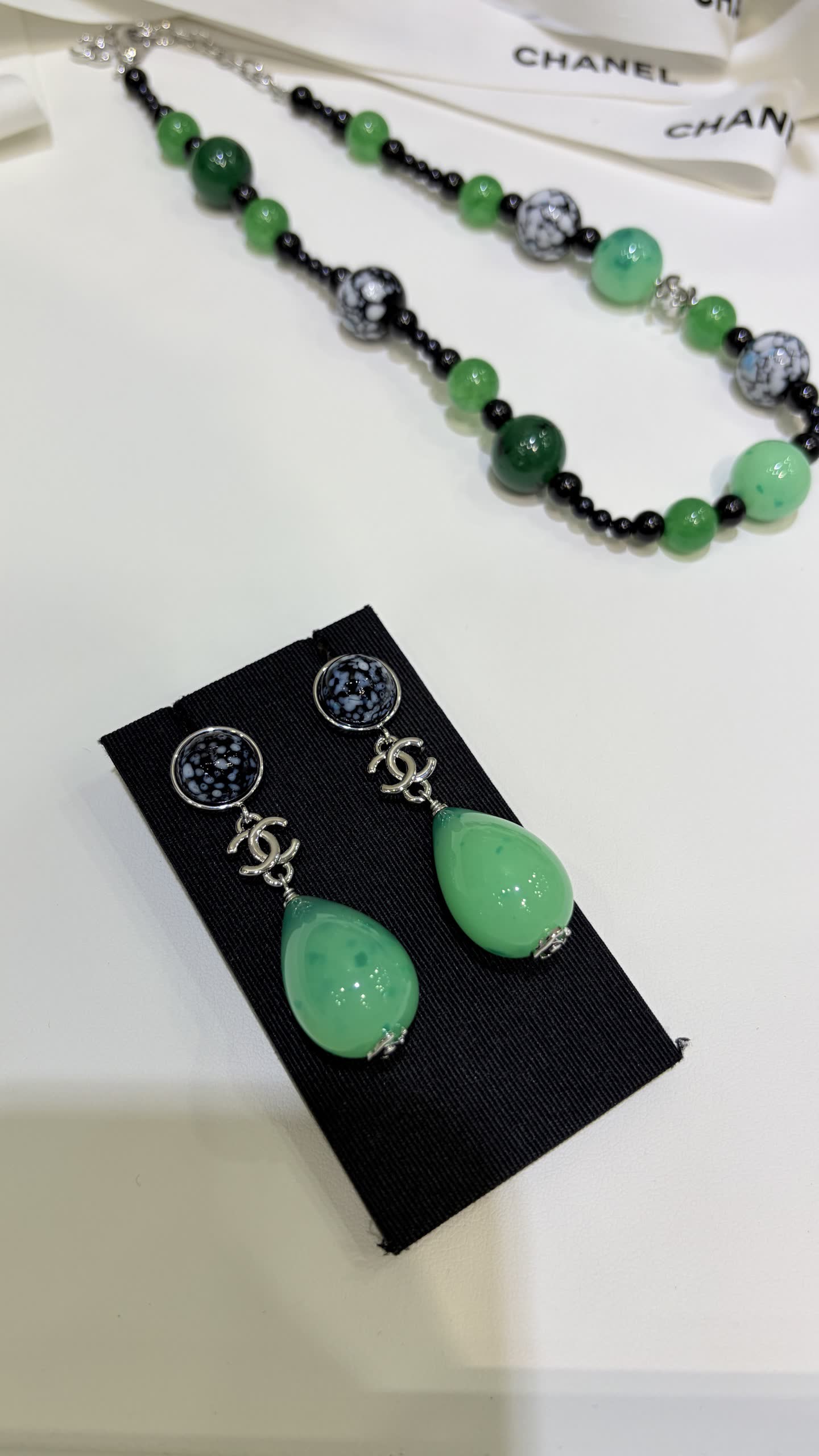 Chanel Black and Green Earrings