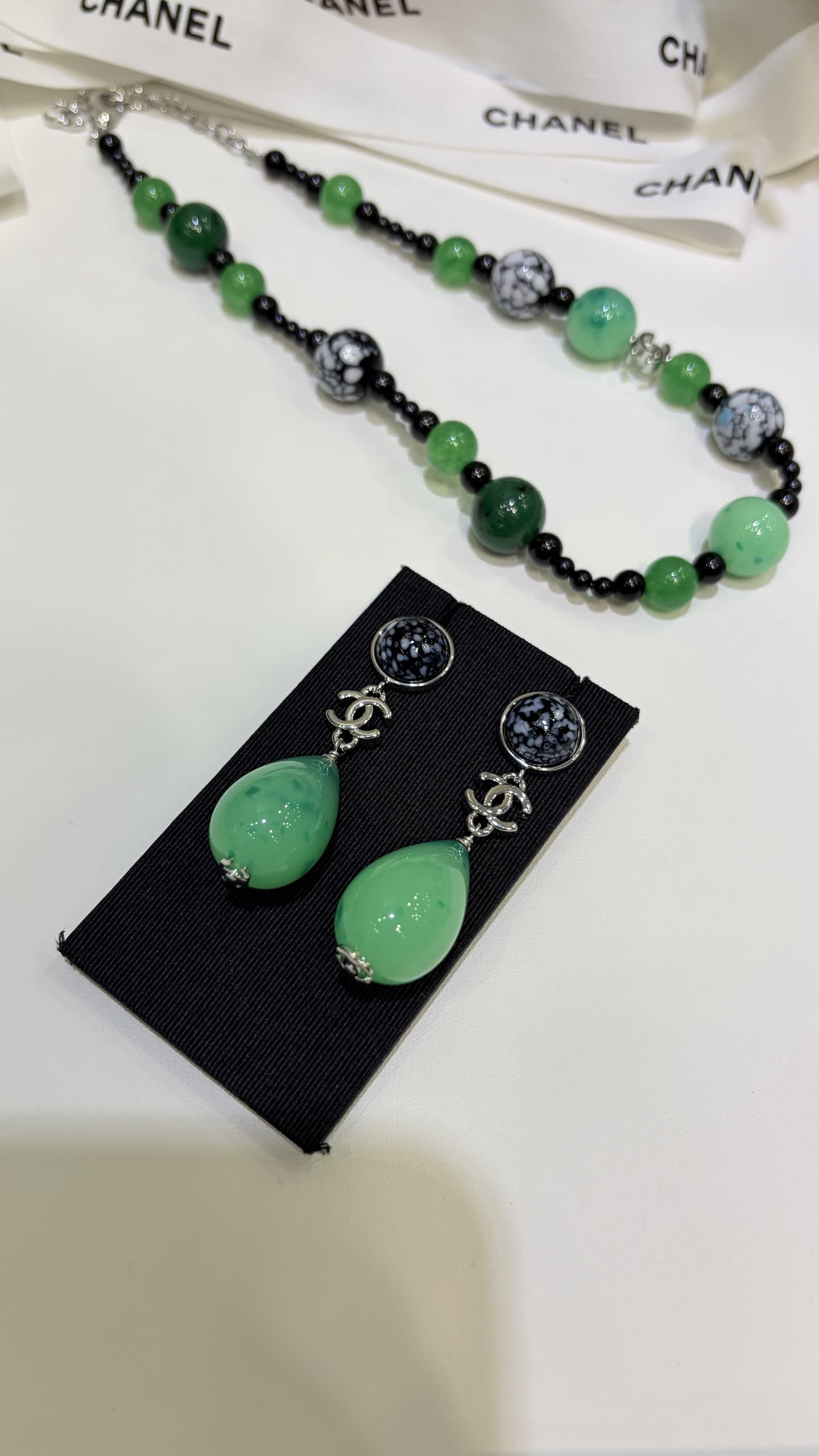 Chanel Black and Green Earrings