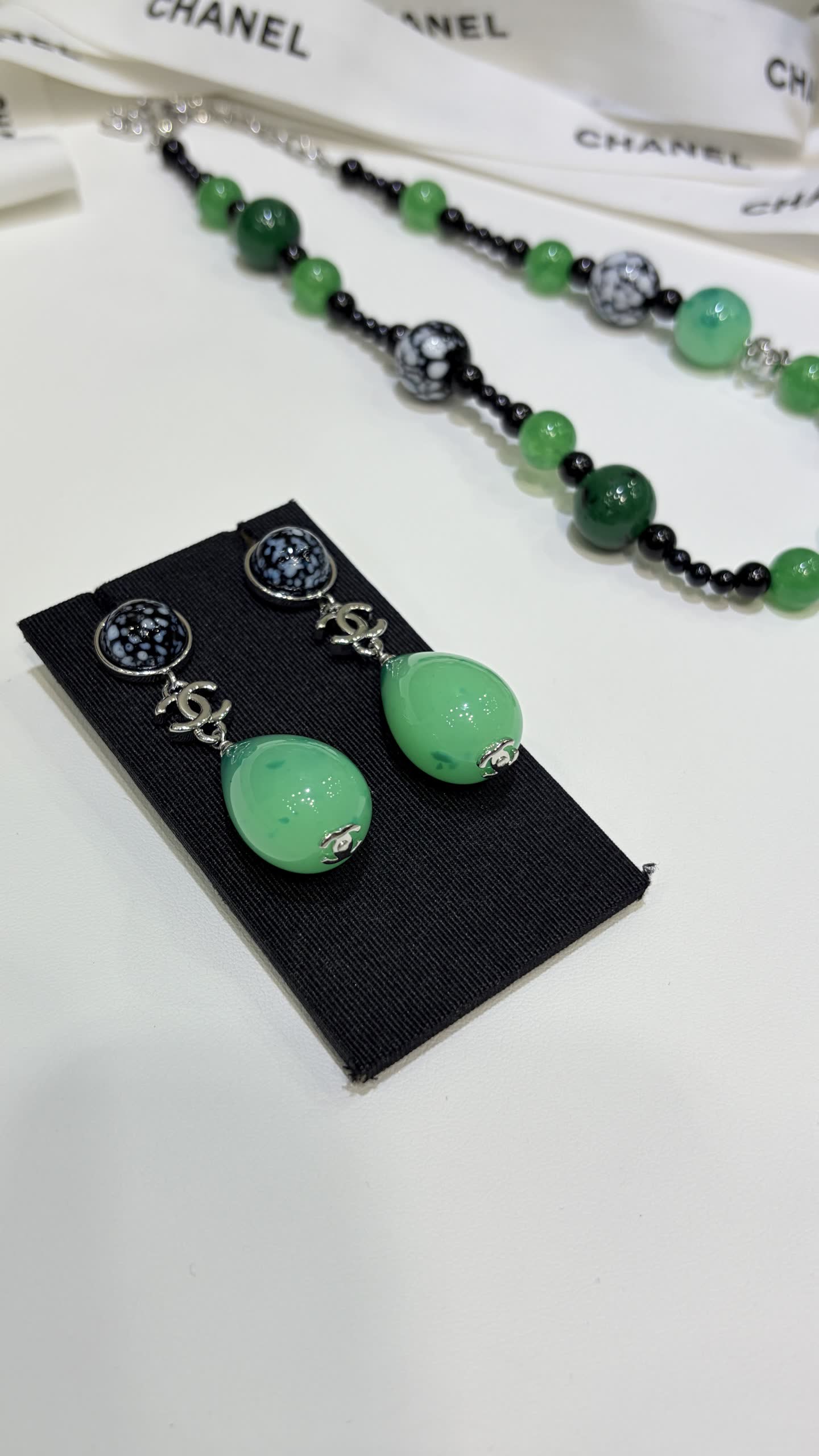 Chanel Black and Green Earrings