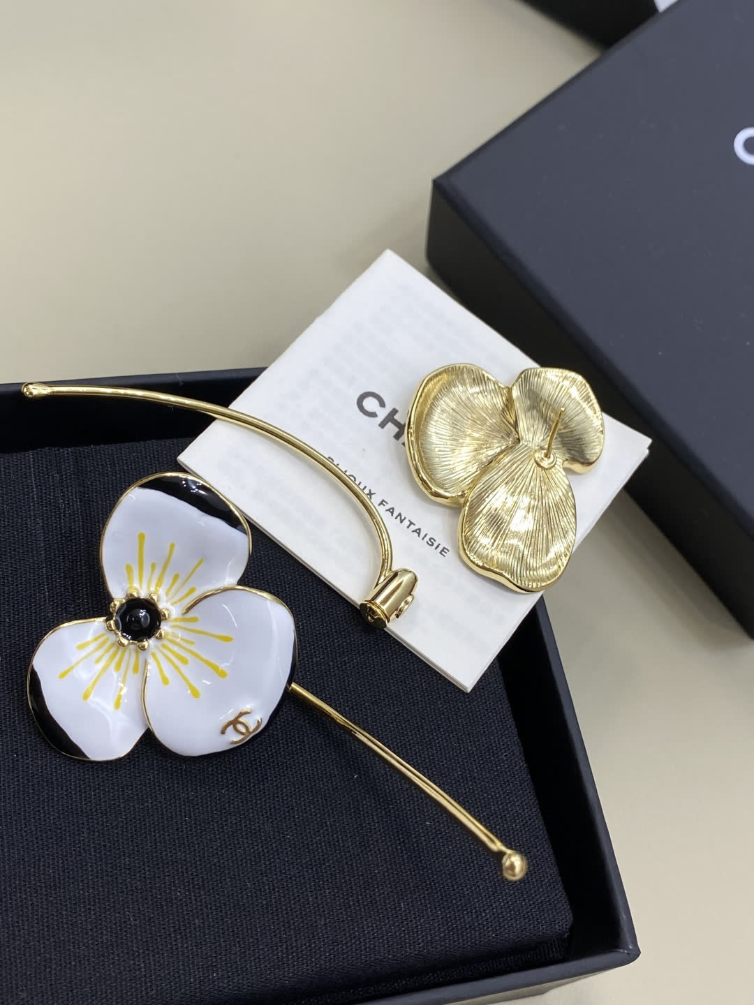 Chanel White Enamel Camellia Earrings